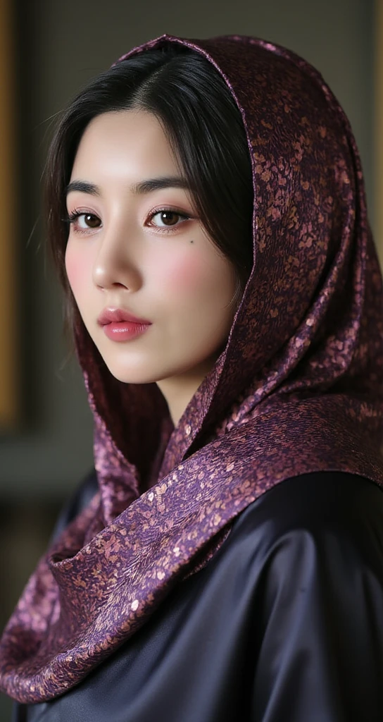 (8k, masterpiece), photo-realistic), (looking at viewer), posing, 1girl, Random expression, Muslim, Wear a scarf on your head, A girl around 18 years old, Chinese style, Full body photo, high-heels, Art Deco, best quality