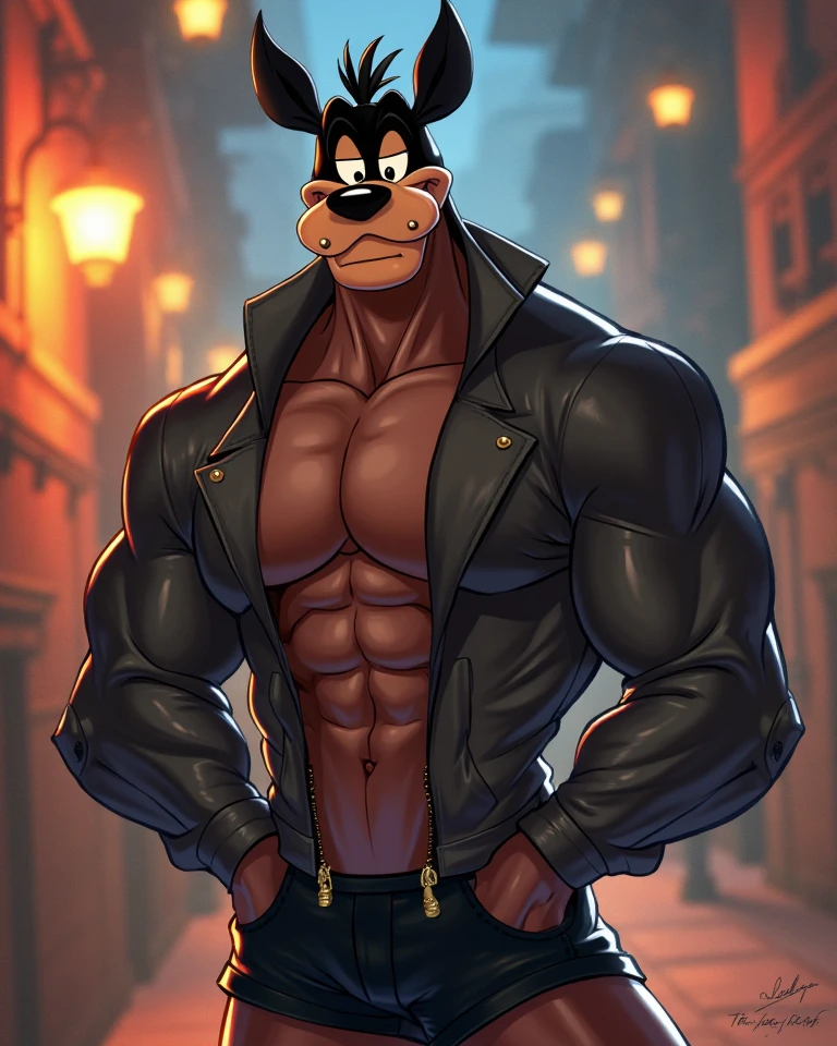 Medium muscular, dog, Dobermann, black, black Dobermann, solo, in speedo, dog tail, from back, posing, sexy, hot man, By mystikfox61