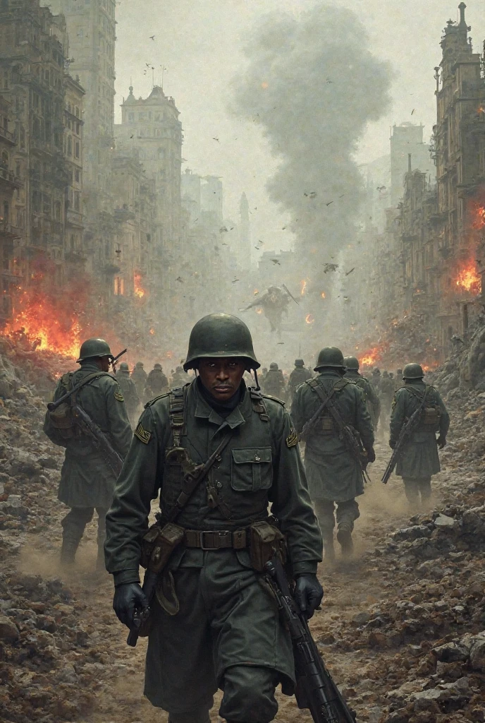 Hitler "German General of the First World War" levanta-se dos mortos, Bombas dropped from planes destroy the streets of Gotham, The streets are littered with blood and human dead in pieces on the floor and in the windows, BATMAN rushes to help the survivors before Hitler stops him again