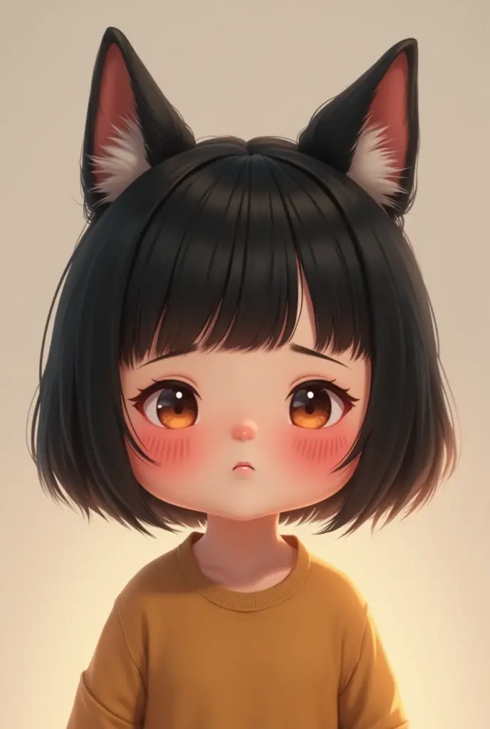 One person, Blushing, bangs, Black Hair、Bob Hair、Dog ears、Chubby