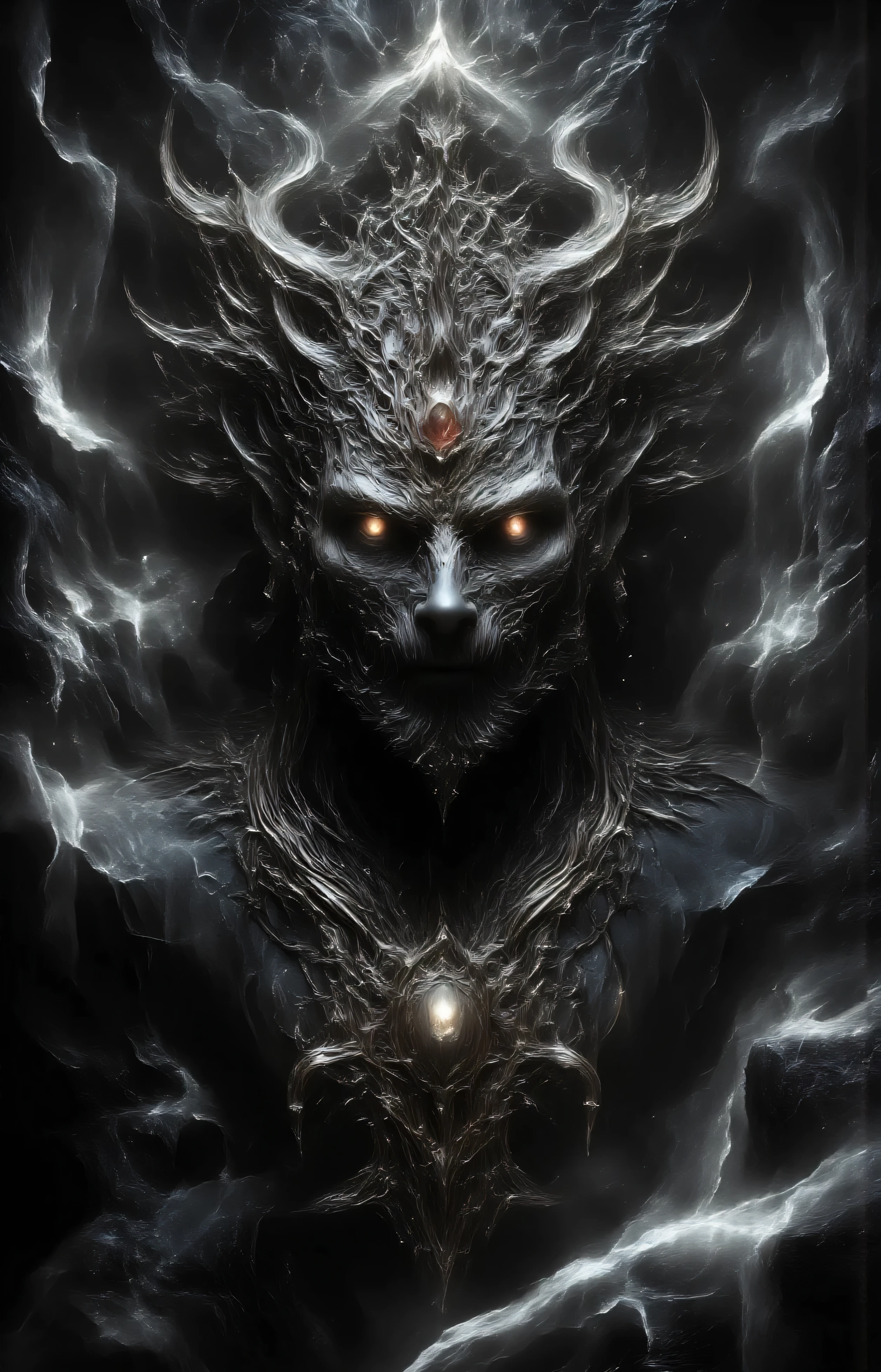 Fenrir,portrait, looking deep into viewers eyes, Masterpiece High Resolution, Award Winning, Best Quality, Accurate, Detail, HD, High Details, Quality, High Quality, Super Detailed, UHD, God Rays, Ray Tracing, Backlighting, Gothic Art, Realism,