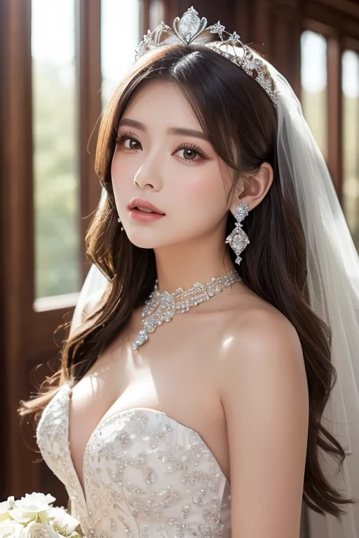 Beautiful woman, clear skin, natural eye makeup, natural brown eyeshadow, natural eyes with thin eyeliner, curled eyelashes and mascara for highlight, natural eyebrows that match hair color, elegant attire, elegant style that is not overly revealing, small earrings or necklace Feathered Fairy