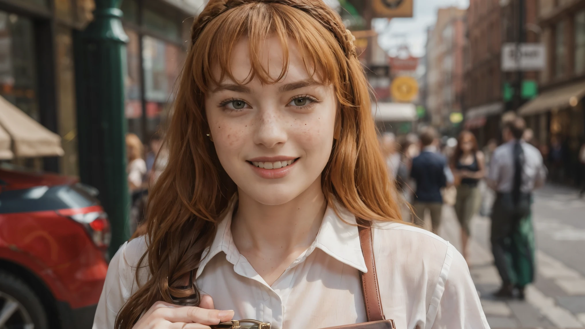 (masterpiece), best quality, expressive eyes, perfect face, multilevel marketing, midriff, Areolae, long ginger hair, Hairclipa, limbus salesmen woman, perfect anatomy, (((holding an sales briefcase))), (((closeup face))), tall woman with a muscular physique and long, orange ginger hair, hair with bangs, freckles, forehead, topless, green eyes, irish woman, tight shirts, bulk, chubby, fatty, foot, bra, sweaty, sweat look, full Body, working, small breasts, angvall, laying down, longhouse background, leather shoes, tall, Ireland woman, belt, ((white shirt)), smiling warmly, walking, agressive look, promoting as job, trouser leggings, city environmental, ((skyclad)), Ireland background, ((chest freckles)), Dublin, (((salesmen employee))), Weasleys, ((Hermione)), (((promoting her products in front of peoples)))