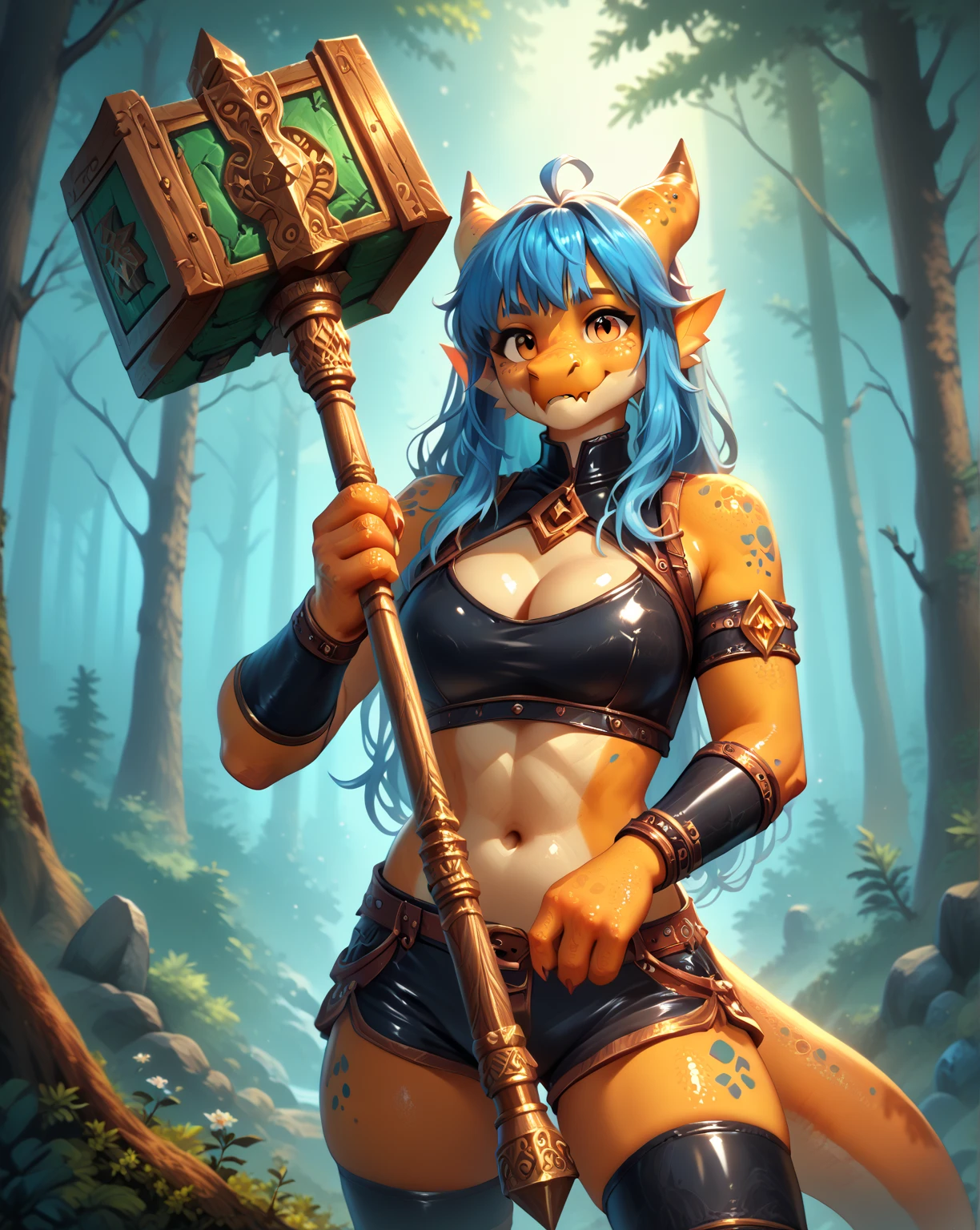 (((by fluff-kevlar, by Zackary911, by Kenket, by Kilinah))) ((Kobold antrum, extremely detailed, extremely detailed legs, extremely detailed arms, extremely detailed face, perfectly detailed eyes, perfectly detailed anatomy)), spread legs, shiny skin, looking at the viewer, goth makeup, eyeliner, eye-shadow, (furry:1.5), (anthro:1.2), Kobold, female Kobold, anthropomorphic Kobold female, muscular abs, shinny skin, blue hair, blue eyes, goth short top dress, ((black micro-thong:skull_pattern_design_thong, cameltoe)) , long hair, hands_behind_back,
