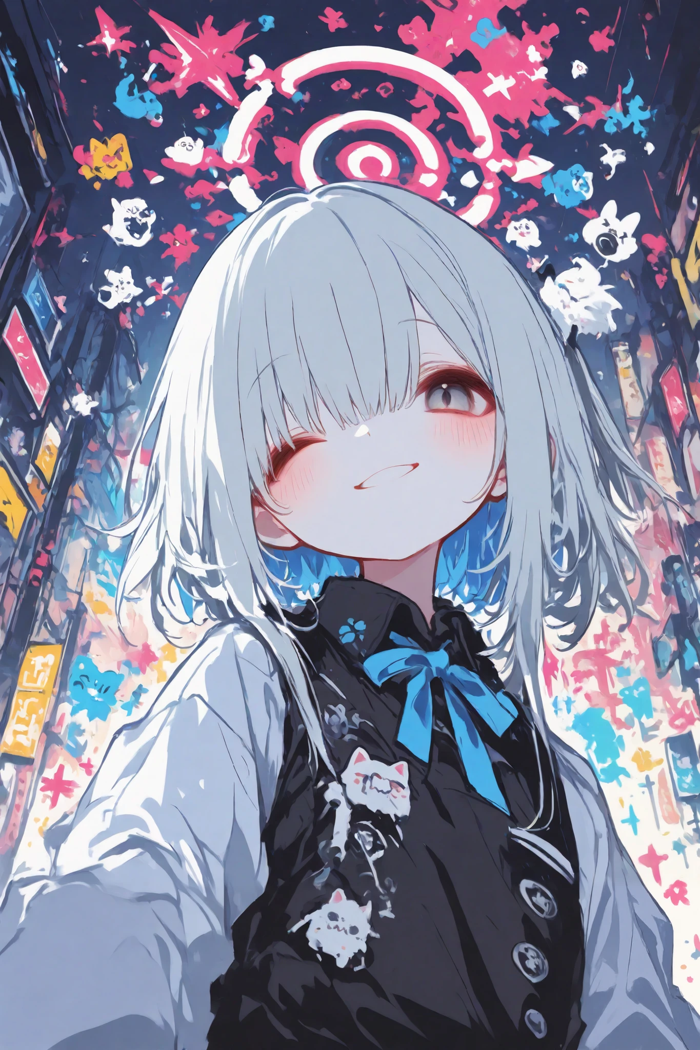 General,AIU,Komeshiro Kasu style, r17329_illu,usnr, luisap,hzk,masterpiece, best quality, ultra-detailed,r17329_illu,usnr,luisap, General,xxx667_illu,1girl\(kisaki \(blue archive\)\), close-up shot, dynamic pose, slightly low angle, winking with a cheerful smile, Kawaii style, Cel Shading, Bloom Effect, Starburst Effects, ultra-detailed, high resolution, vivid colors, cinematic lighting