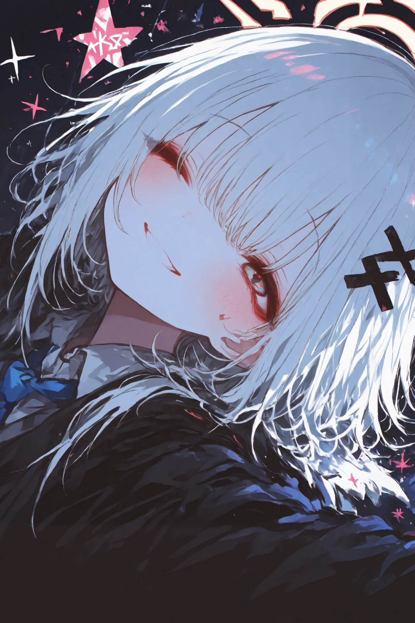 General,AIU,Komeshiro Kasu style, r17329_illu,usnr, luisap,hzk, masterpiece, best quality, ultra-detailed,r17329_illu,usnr,luisap, General,xxx667_illu,1girl\(aru \(blue archive\)\), close-up shot, dynamic pose, slightly low angle, winking with a cheerful smile, Kawaii style, Cel Shading, Bloom Effect, Starburst Effects, ultra-detailed, high resolution, vivid colors, cinematic lighting