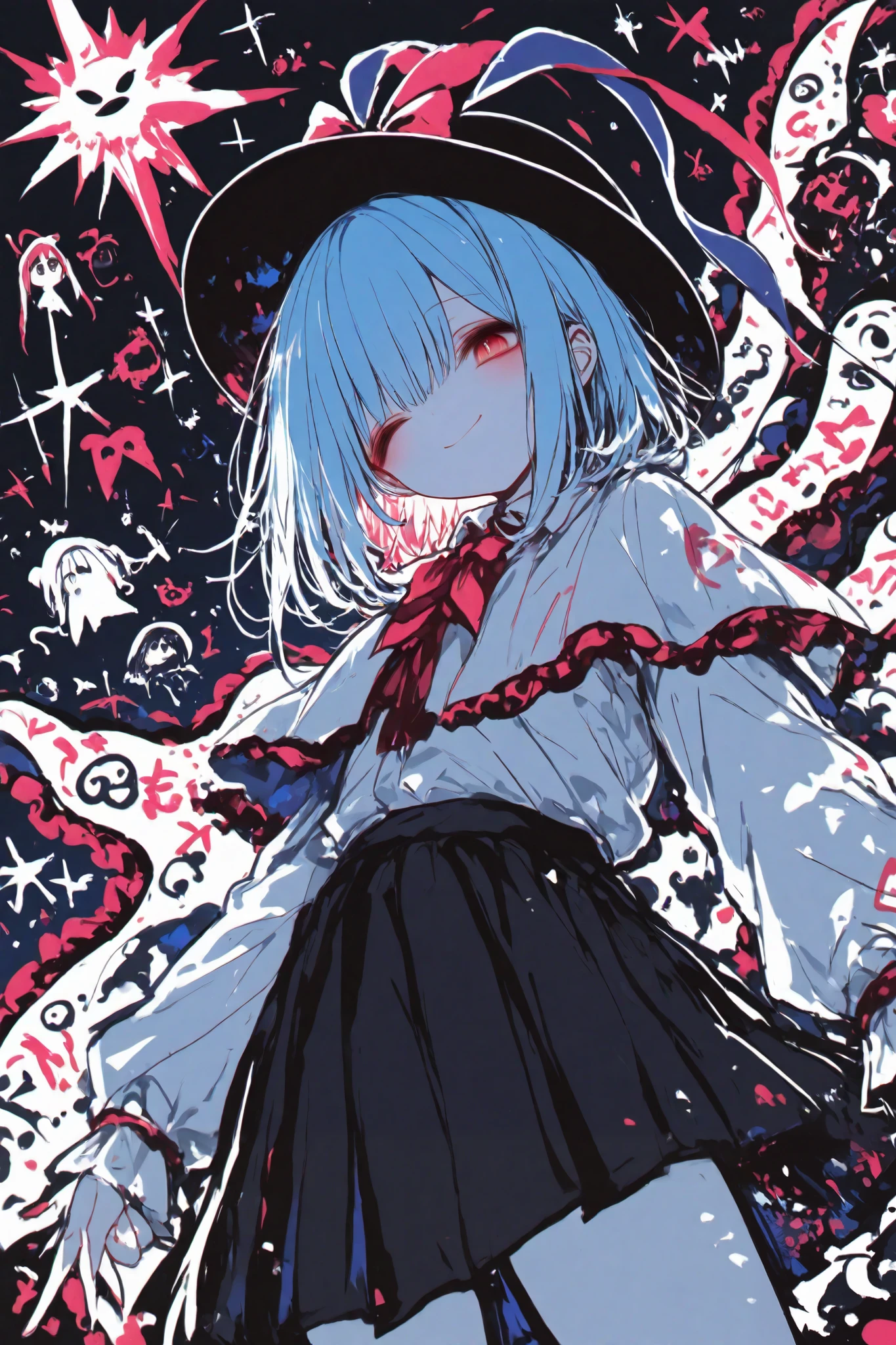 General,AIU,Komeshiro Kasu style, r17329_illu,usnr, luisap,hzk, masterpiece, best quality, ultra-detailed,r17329_illu,usnr,luisap, General,xxx667_illu,1girl\(nagae iku\), close-up shot, dynamic pose, slightly low angle, winking with a cheerful smile, Kawaii style, Cel Shading, Bloom Effect, Starburst Effects, ultra-detailed, high resolution, vivid colors, cinematic lighting