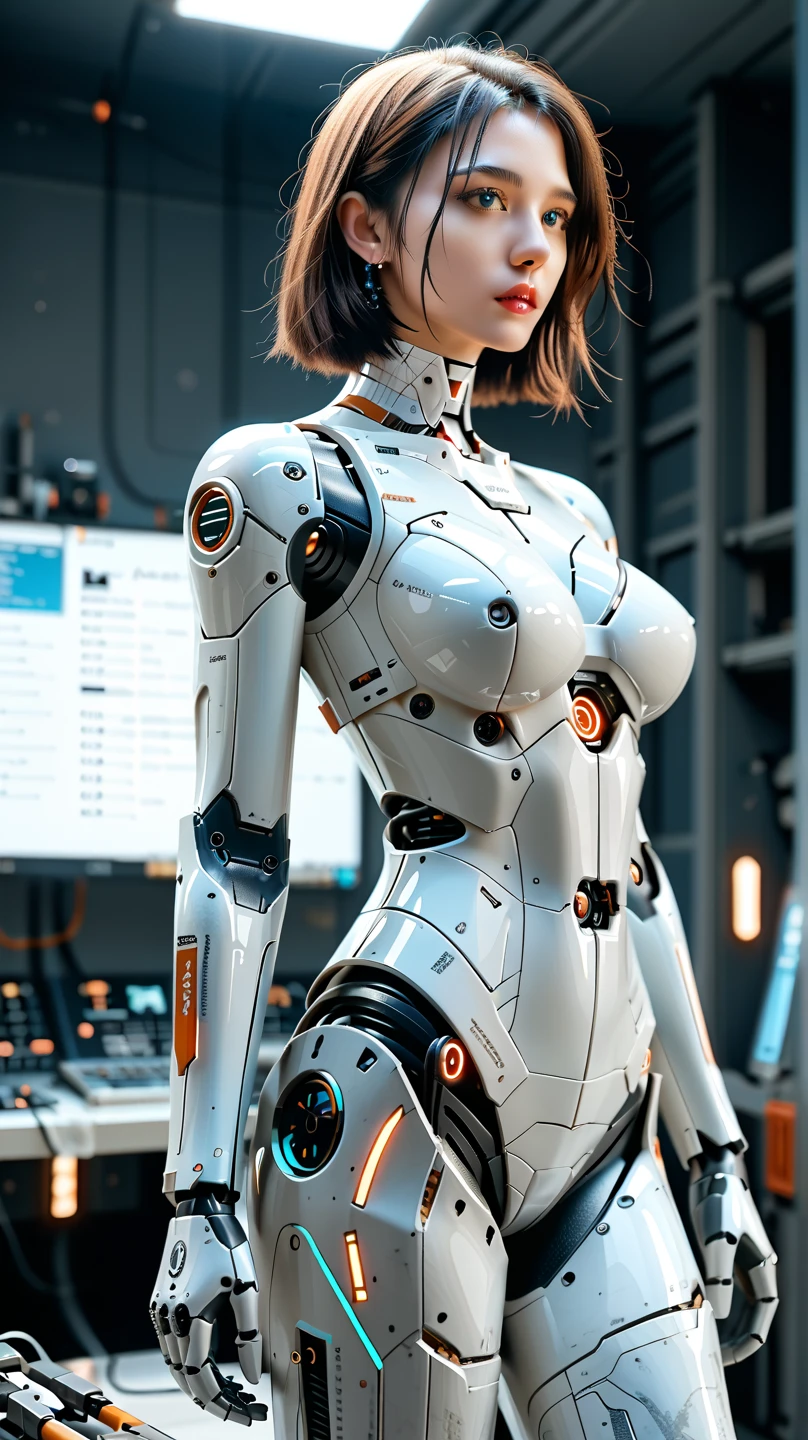 Complex 3D rendering ultra detail of beautiful porcelain detail woman face robot, Full body, Seated, Cyborg, robotic parts, 150mm., Beautiful soft studio lighting, rim lights, vibrant details, Luxury cyberpunk, lace, hyperrealistic, Anatomical, facial muscles, wire, microchip, Elegant, beautiful background, octanerender, h. R. Giger Style, 10, bestquality, masterpiece, illustration, Extremely Delicate and Beautiful, Very detailed ,CG ,harmony ,wallpaper, (Realistic, photo-realistic:1.37),Marvel, finely detail, masterpiece,bestquality,official art, Very detailed. CG Unity 8K Wallpaper, Absurd, unbelievably ridiculous, a android, Silver halmet,