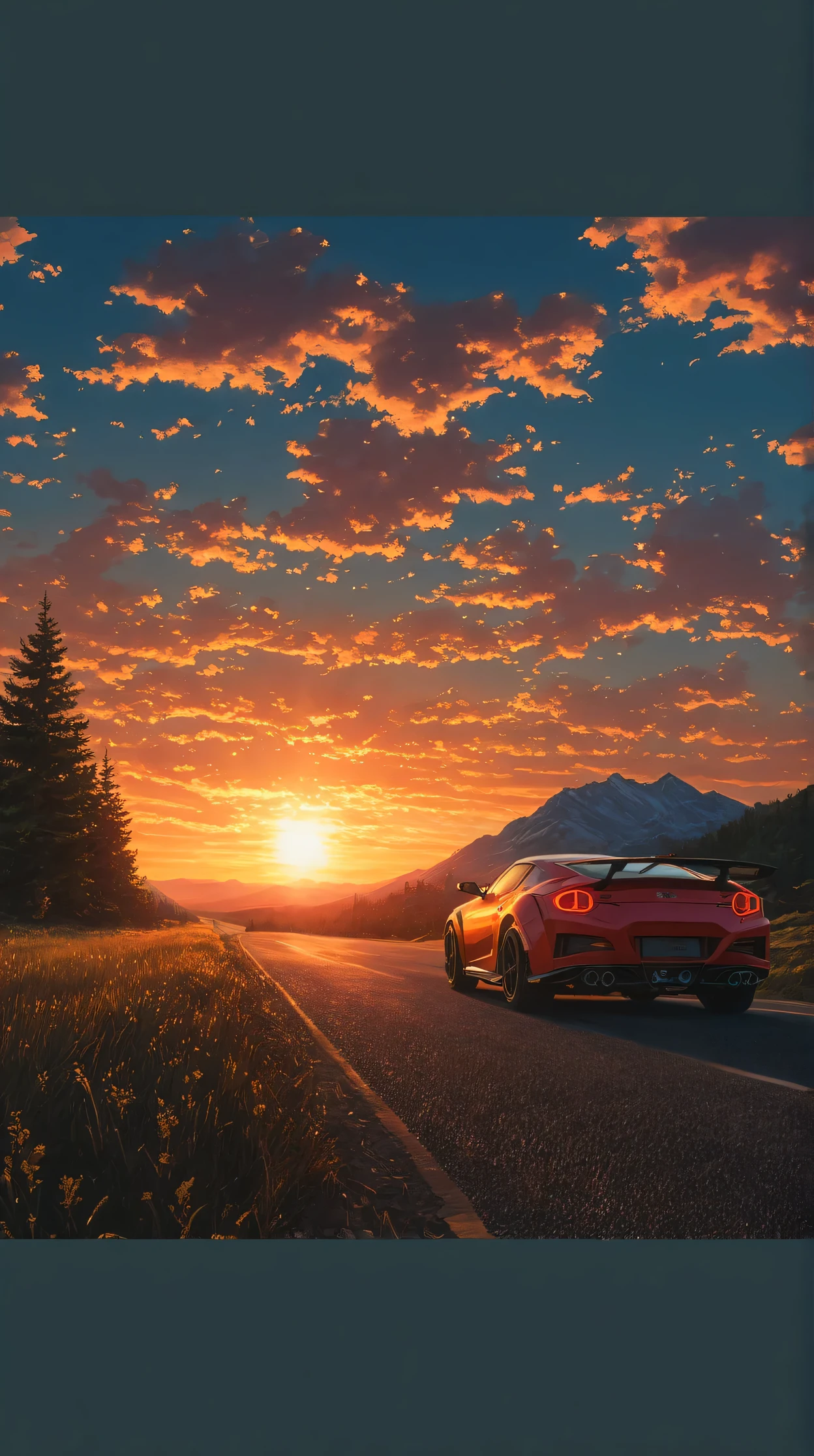 there is a bike kawasaki ninja driving down a road at sunset, by Alena Aenami, bussiere rutkowski andreas rocha, style of alena aenami, artistic. alena aenami, inspired by Alena Aenami, art of alena aenami, in the sunset, beautiful sunset glow, beeple and jean giraud, sunset glow