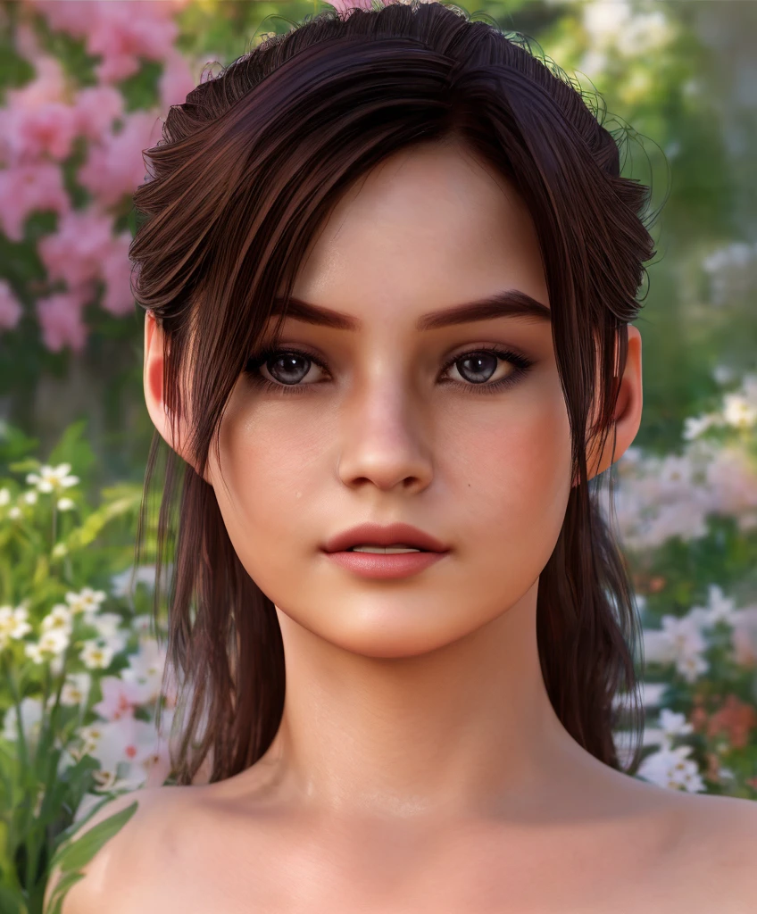 Aerith from Tifa Lockheart Fina Fantasy 7 remake, photorealistic, masterpiece, photorealistic, high resolution, soft light, waist up, blue eyes, black hair, long hair, shoulder less, short kimono, slim legs, navel, medium breast, show nipples, show vagina, open legs:1.5