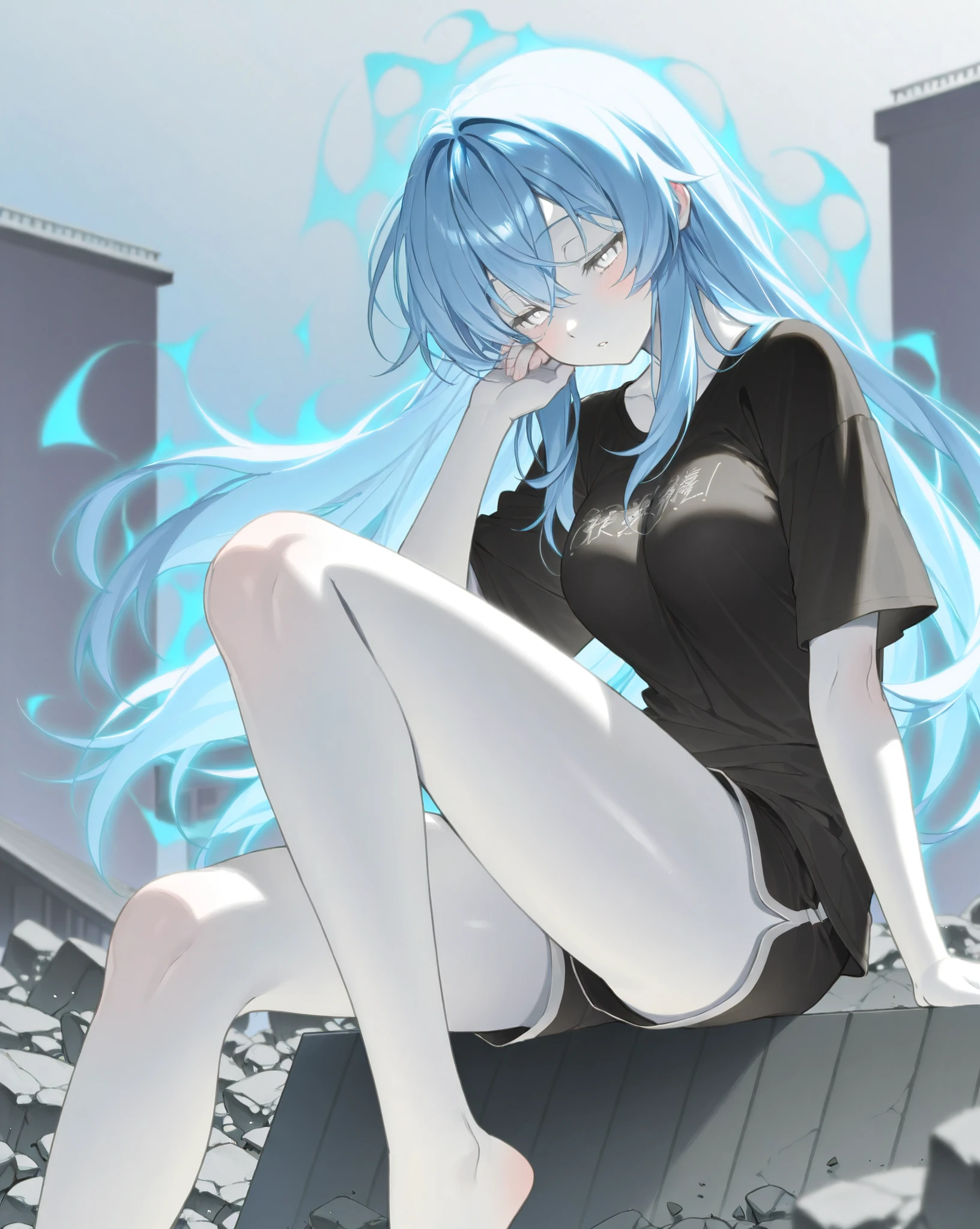 (((masterpiece,Highest quality))),(((Long-haired anime girl in a plain white one-piece outfit))),((Floating in four-dimensional space, hugging my knees)),alone,Focus on the whole body,(high quality),アニメ,b3ks1n