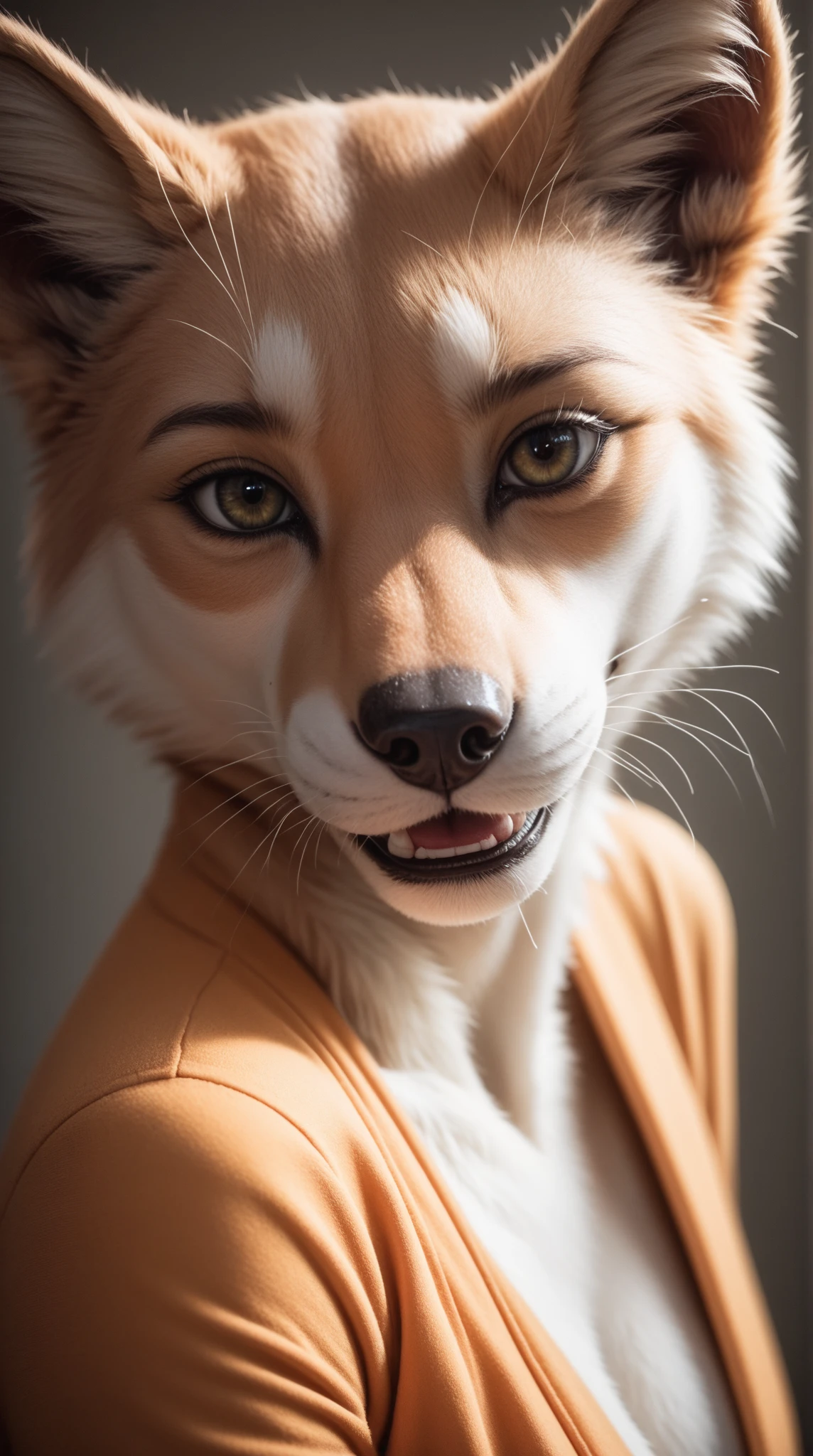 one girl, fox ears, , pure, cute naked, topless, a Fox human Mix, human Body, big tits, furry skin