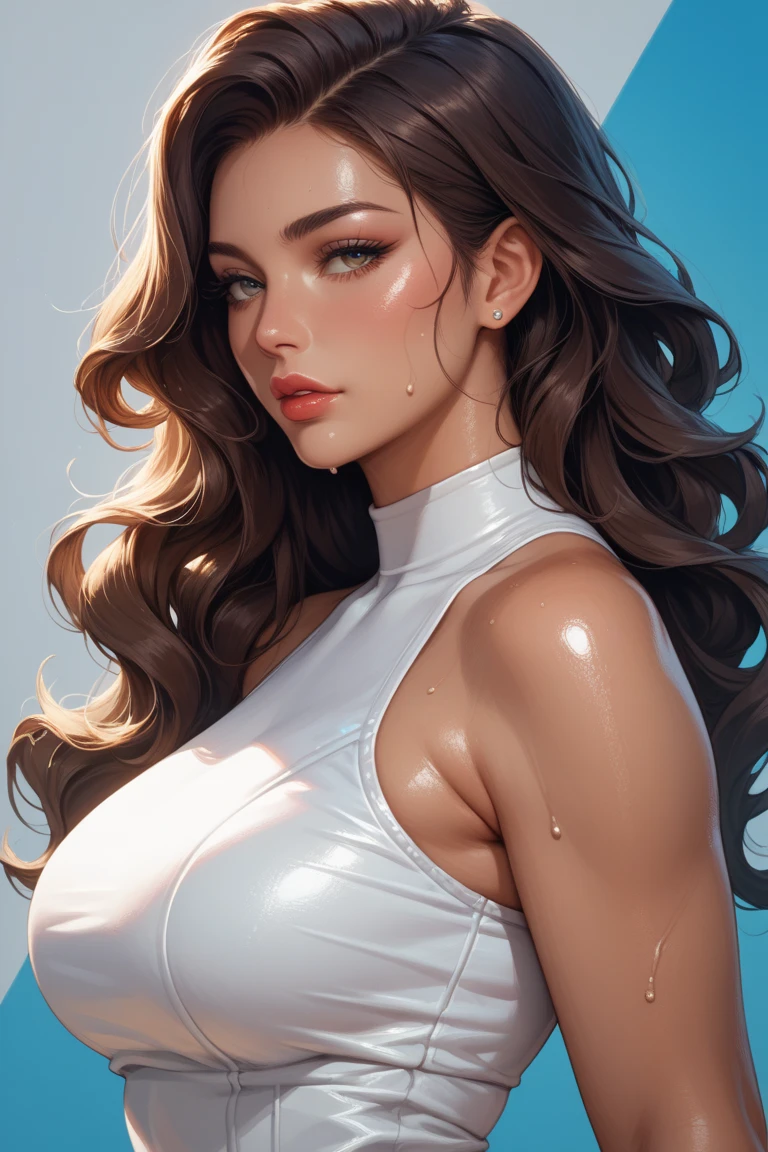 25-year-old European girl, RAW, beautiful woman, semi-open strawberry lips, dimples, wistful look, (extra long wavy brown hair), ((detailed face)), ((detailed facial features)), (finely detailed skin), pale skin, (deep neckline detailed high-tech cyberpunk dress), cyberpunk megacity environment, (cold colors), damp, damp, reflections, (masterpiece) (perfect proportion)(realistic photo)(best quality) (detailed) photographed on a Canon EOS R5, 50mm lens, F/2.8, HDR, (8k) (wallpaper) (cinematic lighting) (dramatic lighting) (sharp focus) (intricate), RAW photo, RAW photo, gigachad photo, 8k uhd, dslr, high quality, grain film, Fujifilm XT3, film stock photography 4 kodak portra 400 camera f1.6 lens rich colors hyper realistic texture dramatic lighting unrealengine trend in artstation cinestill 800 tungsten, toughboy style, ultra focused face, intimidating, messy short hair, muscular, bursting veins, large beaded, pure white and very small knitted with protruding tips, protruding areola, clearly visible pubic shape, gal, many eyelashes, Lame on the eyelids, pitch black lip, pitch black heels, pubic hair, lower abdomen bristles, slender, open groin, are large and prone to spill out of the bra, --auto --s2