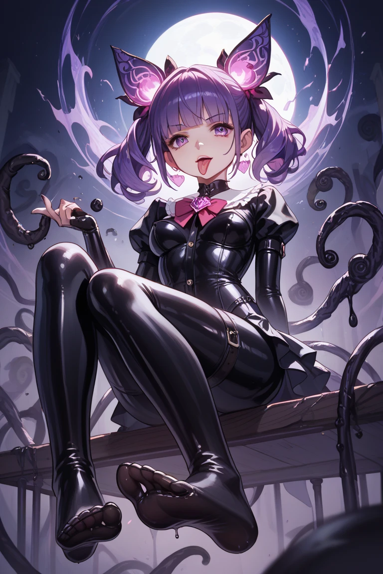 Evil Fallen Magical Girl Chemo Ears Black Shortcut Purple Rubber Suit Show the Soles of Her Feet by Licking Her Tongue