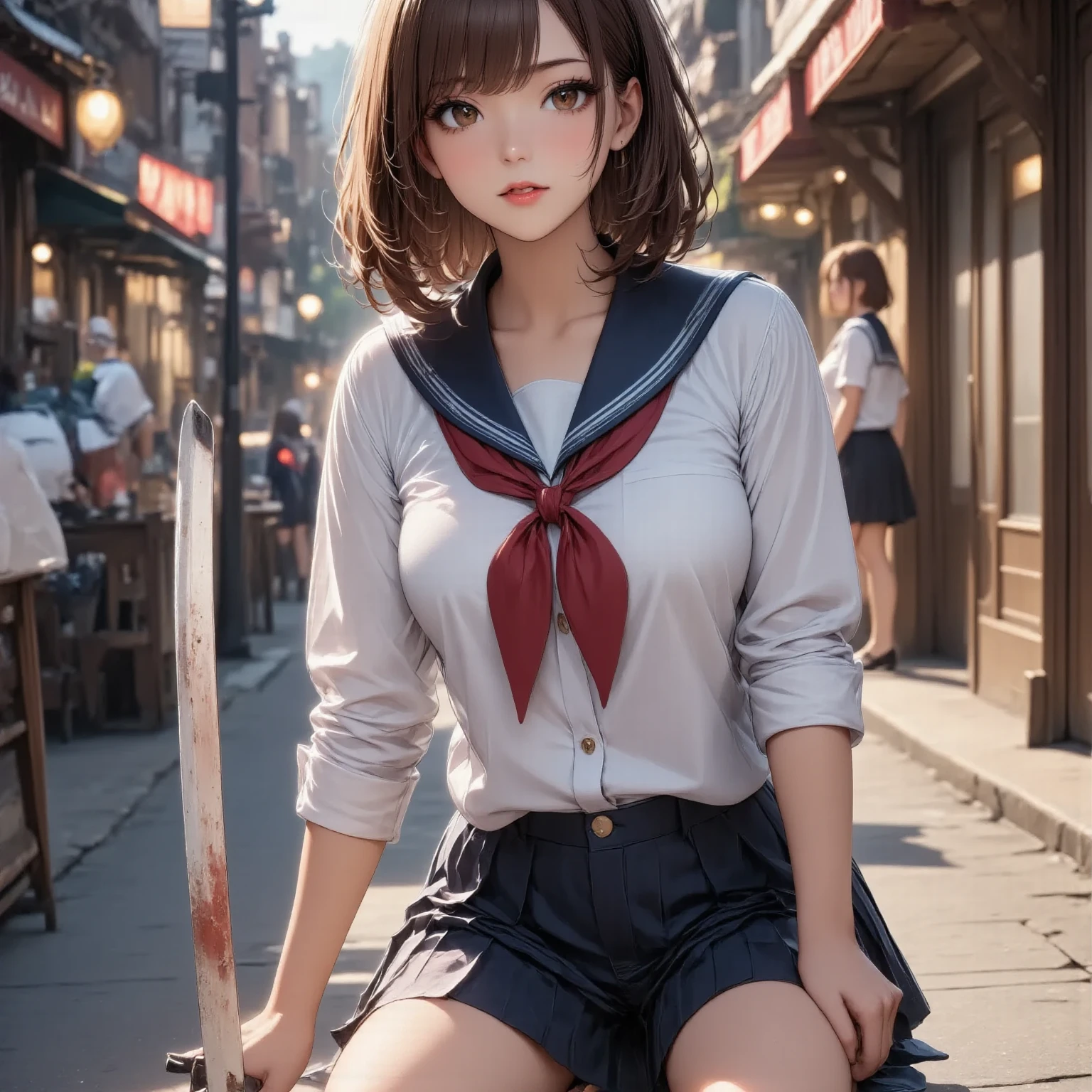 (masterpiece, best quality), 1girl, <lora:tsubame:0.8> tsubame, tsubame, serafuku, pleated skirt