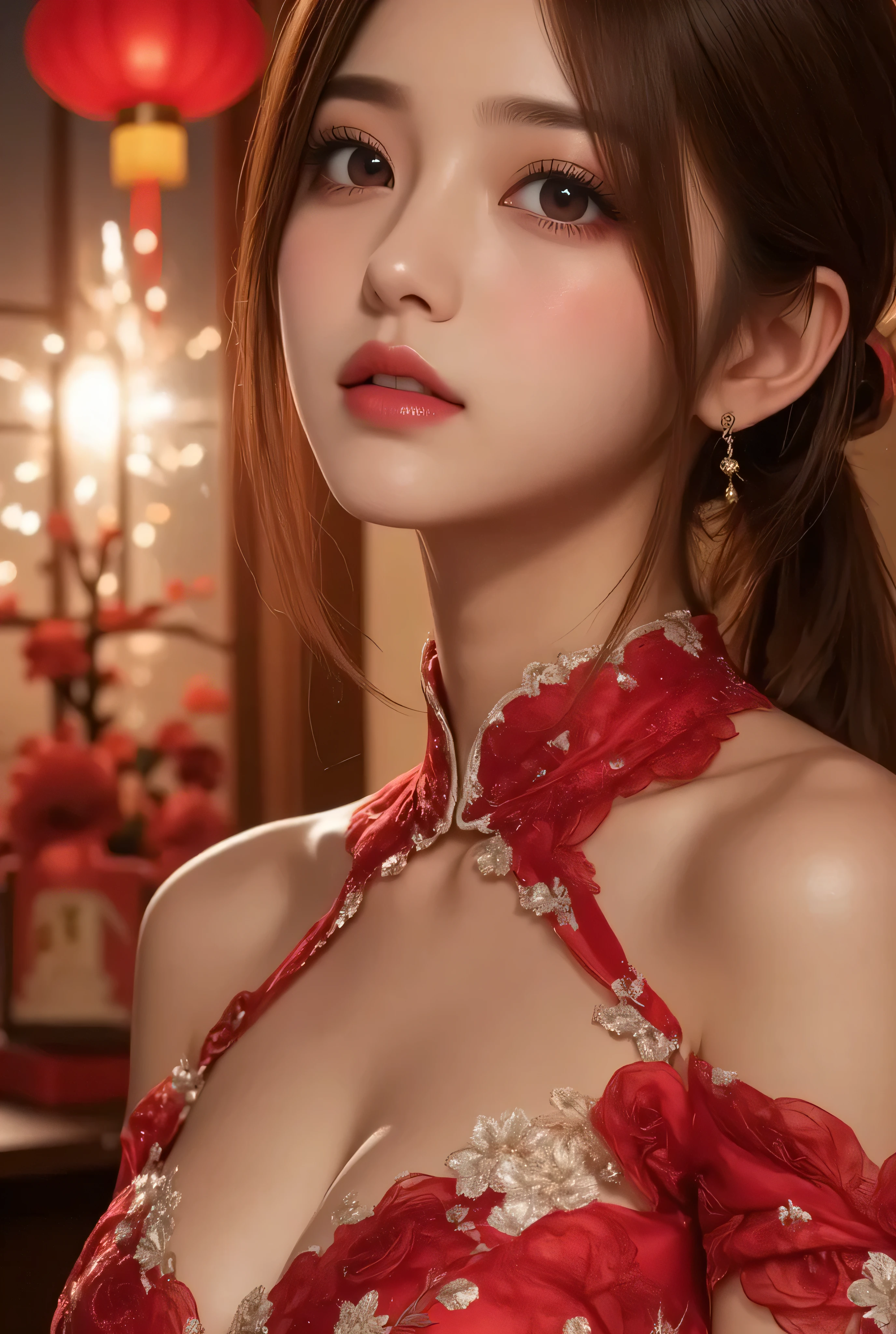(best quality, masterpiece, perfect face, detailed simmetric eyes), Dark Red hair, 25 years old european girl, smile flirting with POV, in traditional japanese gold&red kimono, (sexy pose :1.2) ultra detailed kimono textures, high contrast, (natural skin texture, hyperrealism, soft light, sharp), night, kyoto, running:1.3), dark theme, soothing tones, muted colors, high contrast, (natural skin texture, hyperrealism, soft light, sharp), HDR, dramatic lights, (sexy :1.5), (charming :1.2) ,(random view :1.2) high contrast, photorealistic digital art trending on Artstation 8k HD high definition detailed realistic, detailed, skin texture, hyperdetailed, realistic skin texture, armor, best quality, ultra high resolution, (big breasts: 1.4)