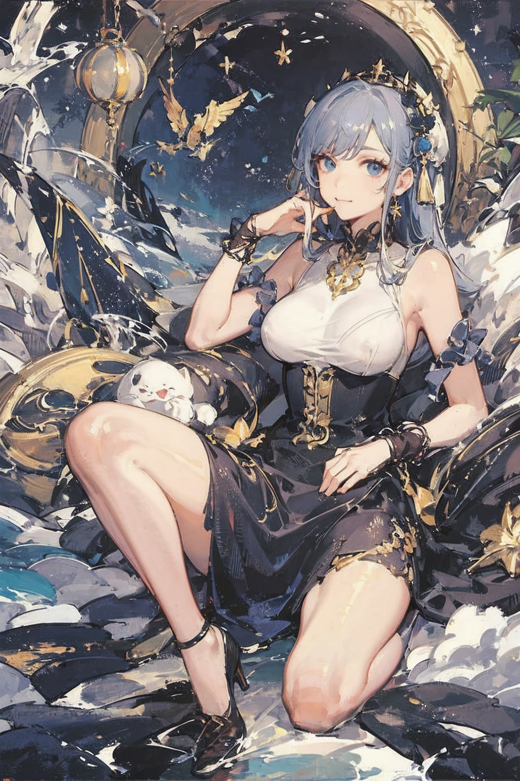 夕暮れの教室でグラビアポーズをしているnakedの女子高生、She has a short bob with a dark lob of hair and wears a large black witch hat with sapphire jewelry.、A few star creams、Beautiful starry sky、Beautiful night view、large and black witch's hat 、Small breasts、Small breasts、全naked、naked、Masturbation、Masturbation、I can see her breasts, navel, vagina, clitoris and labia majora.、一糸纏わぬnaked体、M-shaped legs、Spreading her pussy with her fingers、Open up、R18 Illustration、I can see her breasts, navel, vagina, clitoris and labia majora.