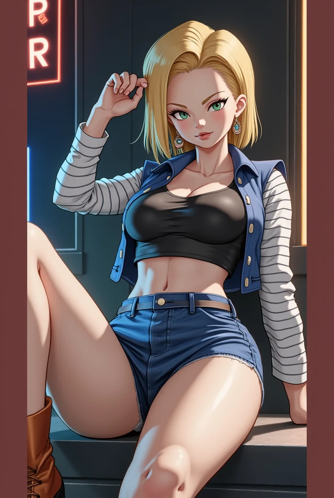 ((best quality)), ((masterpiece)), (detailed), perfect face, ((best quality)), ((masterpiece)), (detailed), young girl, dragonball style, energie aura around a girl, goku, (((anime dragon ball))), orange clothes, ((stocking)), ((volt energie around the girl)), ((sexy)), more fire, ((more dragon balls)), (((big boobies ))), dragon balls, (((android 18 character))), white hair, very sexy, erotic, (her clothes are very torn), stocking, garter belts, (((wearing orange brassiere))), (((black orange goku outfit))), crossed legs, high heels, bobcut hair