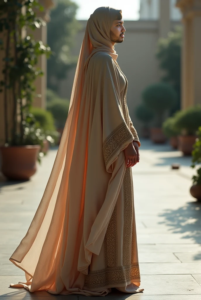 Asian woman in glamorous evening gown, wear modern hijab, fabric clings tightly, wear sheer outer gown, full-body encapsulation, entirety of fabric about 7 meters in length trailing dramatically, glamours style, overlong satin train, extreme detail on the texture of the satin, highlighting its reflective quality, cinched at the ankle, sexy random pose outdoor, dramatic lighting, ultra realistic, high-resolution photography.