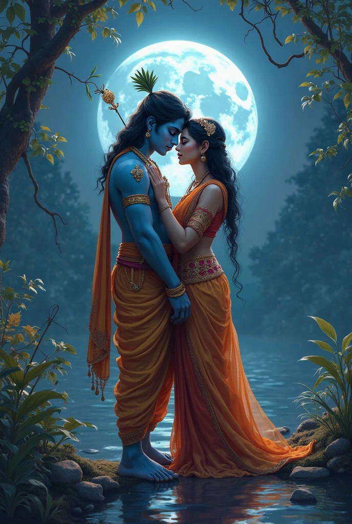 Radha Krishna with Full moon