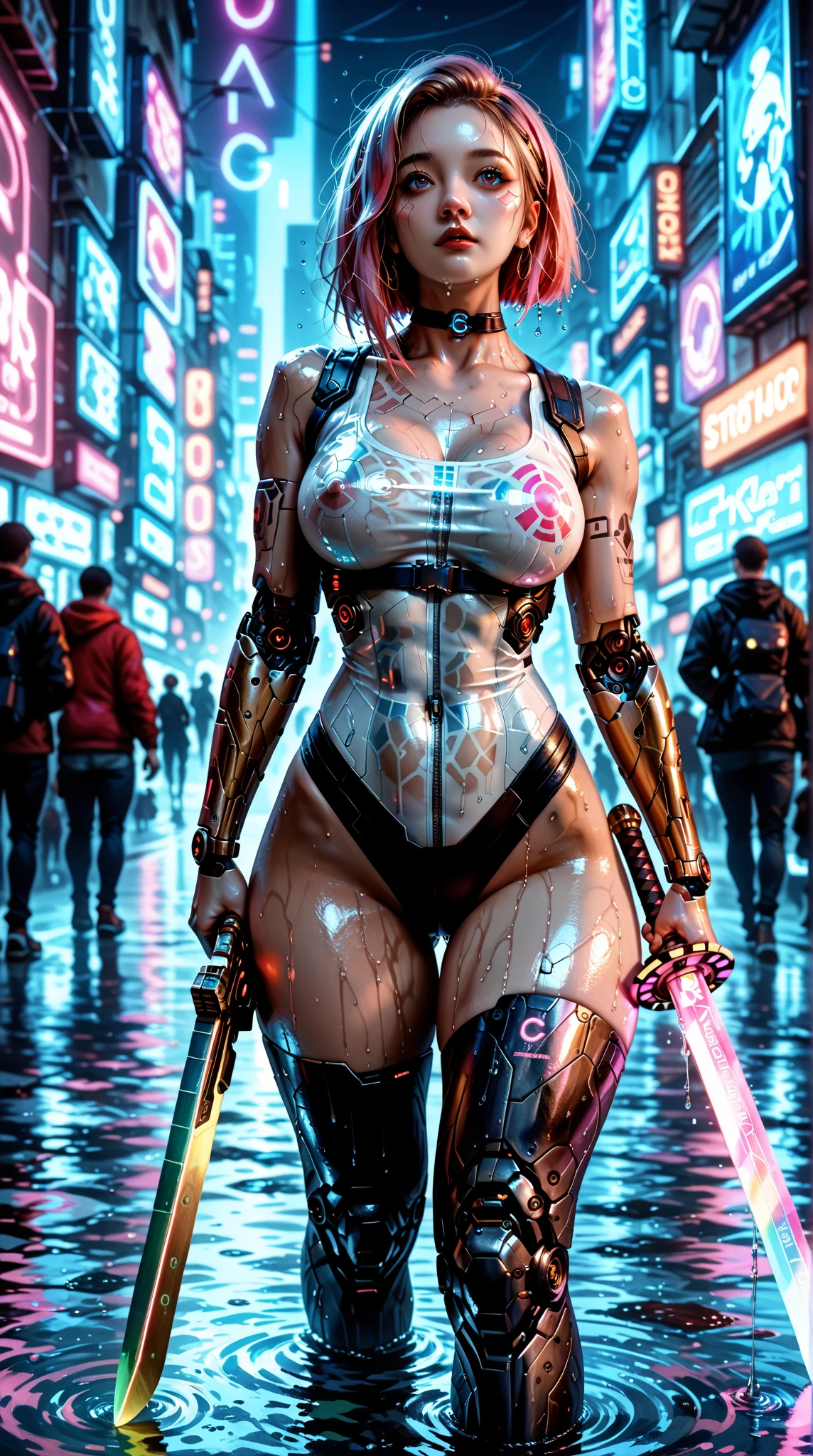 SFW, Darkness, horror, experiments, factories, sparks, sci-fi, (anatomy: 1.3) (damage: 1.2) (machine: 1.1) ((black woman with perfect body, full chest, cyberpunk)) has thick hair and beautiful detailed red eyes. It has one (machine: 1.1) and one (dirty face: 1.2), exposed wires and tubes, damaged and short-circuited internal mechanical parts, severe damage, removal, natural light, light tracking, complex circuits, illustrations, 8 wallpapers, ultra detailed portraits, full body, the best image, wrong images, the wrong way, intricate details of the highest quality, ridiculous