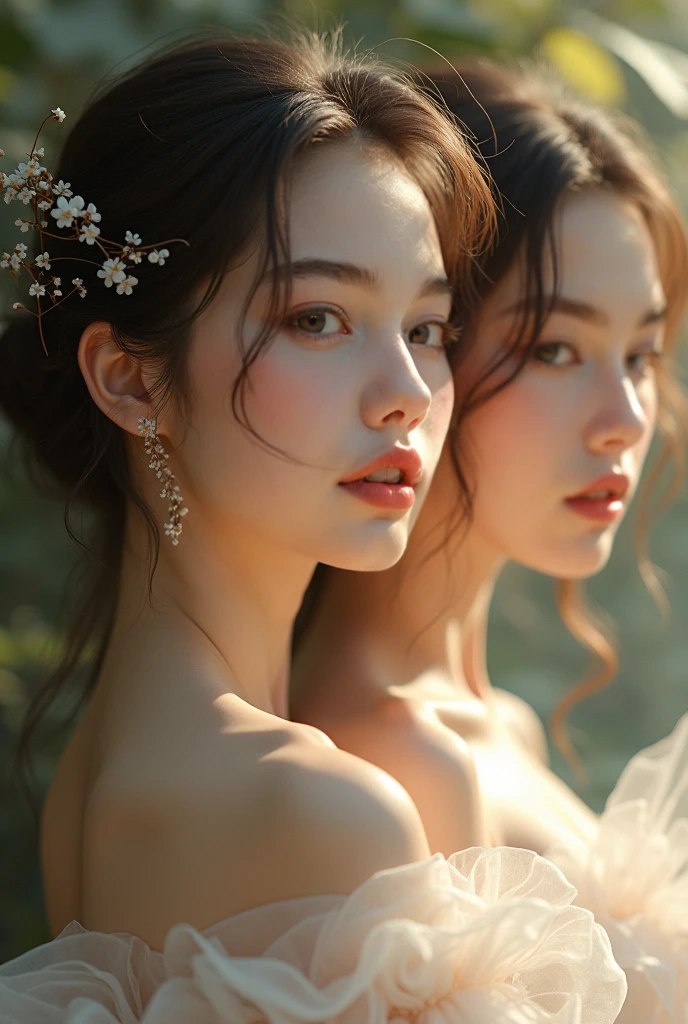 (masterpiece, highest quality, official art, beauty and aesthetic), two stunning bride is deeply in love with each other, kiss