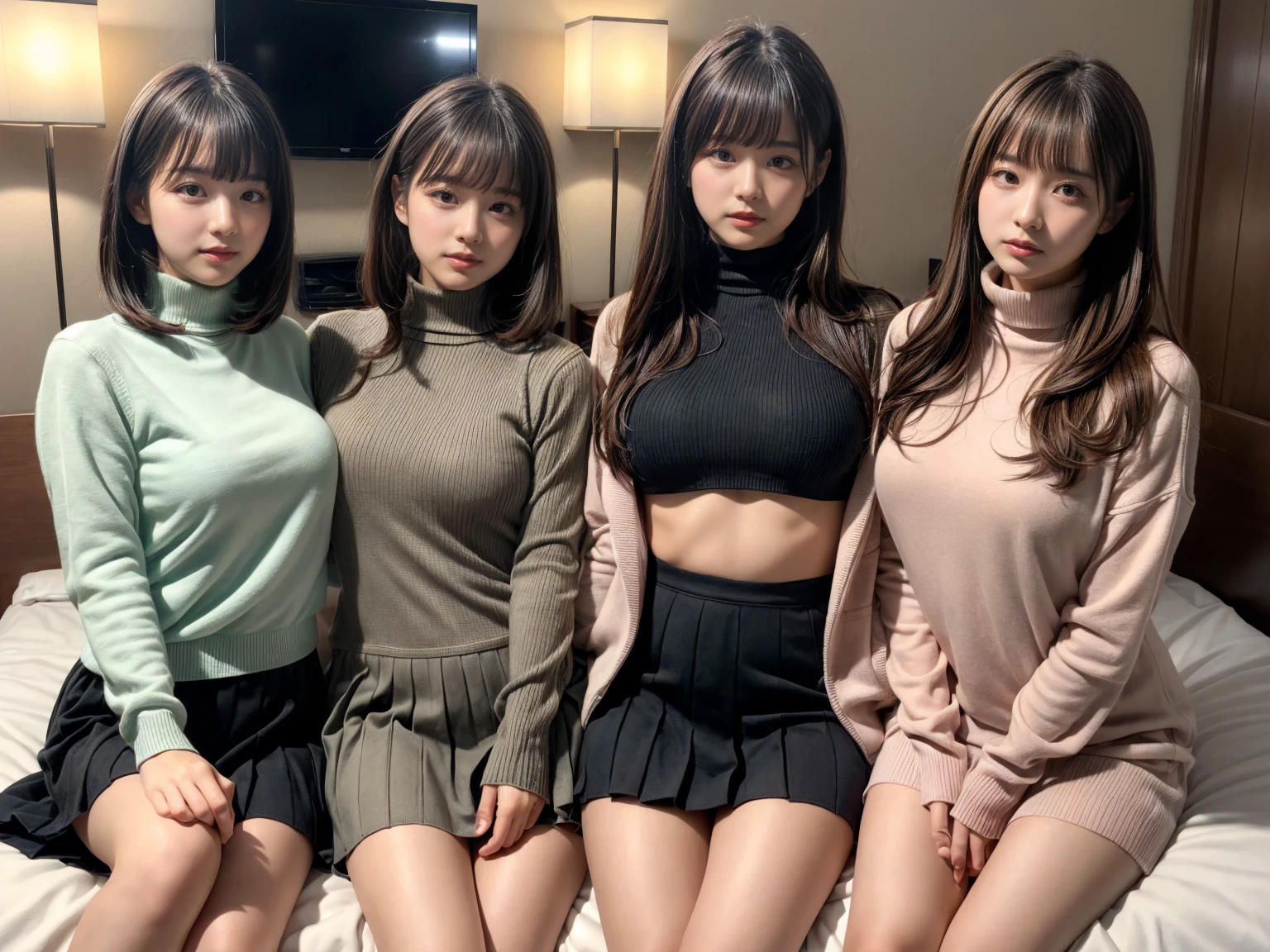 Tabletop, Highest quality, Super detailed, Kisho, jigokuraku, 2 Girls and a fat middle-aged man, The girl has reddish purple hair, The girl has gray eyes, Girl with hair ribbon, Girls Belts, Girl wearing choker, Girl in black collar, The girl is wearing blue, Girls wearing earrings, Girls off shoulder sleeves, Girls are exposing their breasts, Girls in lace underwear, A girl hugs a middle-aged man, The girl has beautiful eyes、The girl has hollow eyeiddle-aged men are ugly、