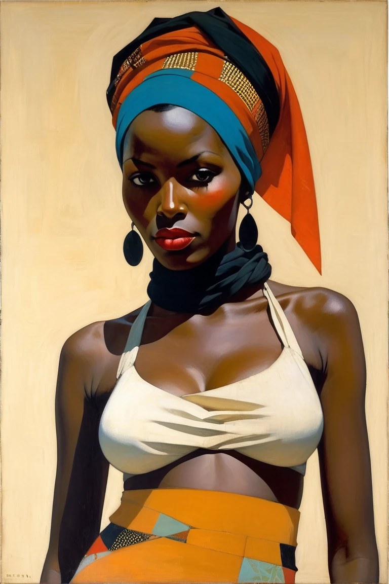  Page de style d &#39;Euan Uglow,p1c4ss0,portrait d'une femme africaine très noire avec un foulard sur la tête, ((massive breast:1.2)), paréo motif madras, Un paradoxe optique:1.2 se déplie comme un éventail:1.1 Volez dans le ciel éternel:1.2, se concentrer sur la poitrine lourde,  avec de belles fesses qui est venue faire du shopping dans un centre commercial, leurs échelles reflétant les subtilités de la tessellation:1.1,un clin d&#39;œil à l &#39;obsession de l &#39;artiste:1.2,