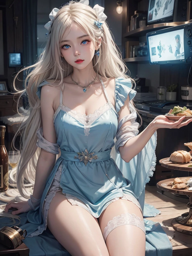 (Masterpiece, Top Quality, Best Quality, Official Art, Depth of Field, Beauty and Aesthetics: 1.2), Pinnacle Rendering, Realistic Rendering, (1girl), Extremely Detailed, Colorful, Highest Detail, Official Art, Unified 8k Wallpaper, Ultra Detailed, Beautiful and Aesthetic, Beautiful, Masterpiece, Best Quality, Bare Shoulders, White Hair, Areola, Nipples, (Zentangle, Mandala, Tangle, Tangled), Nudity, Strips of Cloth, Fingers All Hidden Not Showed, Small Mouth Closed, Binding, Bondage, Chair, Spread your legs and raise your legs