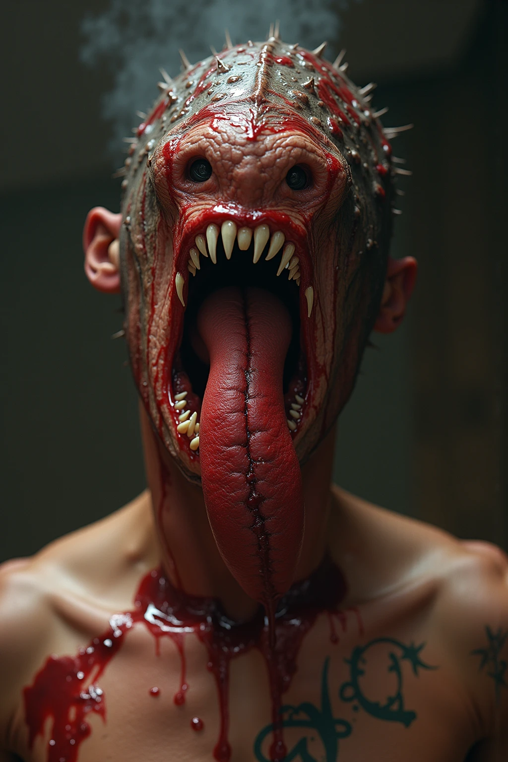 fx-monsters-flux-meatsack. An old fish dead creature full of falling skin revealing the raw flesh of the face. Blood streaming from the eyes, it's a horrific sight. The lighting is creepy, dark and realistic enough to warrant a second look. The quality is exceptional, the gore unmatched.