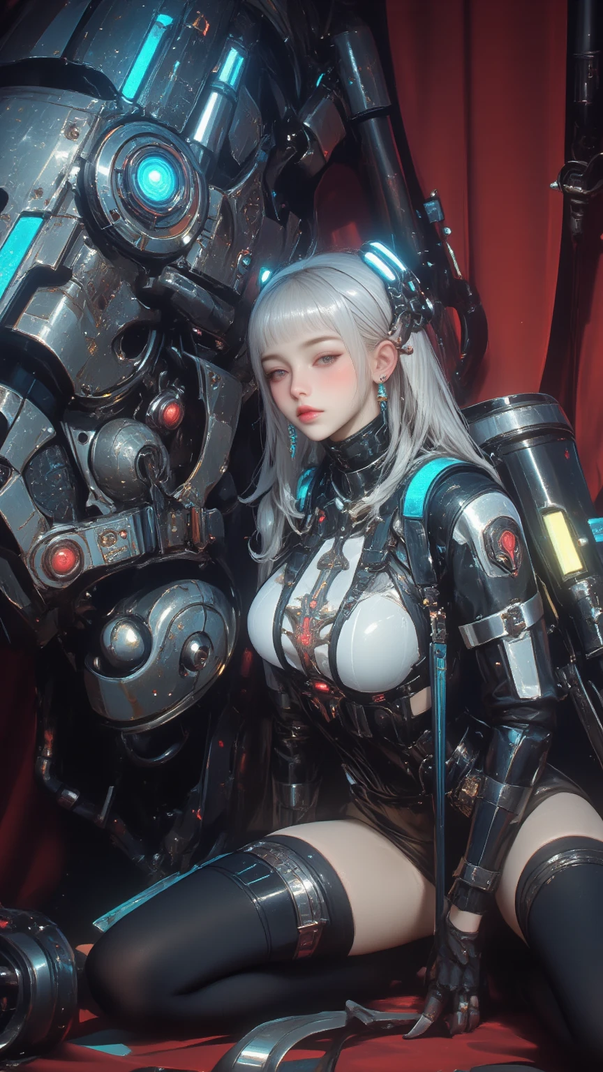 (Best Quality, 8k, 32k, Masterpiece, UHD:1.3), (Photo of Attractive Japanese Woman), 1 Girl, ((Big Boobs:1.4)), (long wavy hair), Abs, Perfect Body, Ultra Detailed Face, Detailed Lips, Fine Eyes, double eyelids, pajamas, on the bed, (seductive), ((aroused:1.5)), ((areolae slip)), ((in heat)), ((milf)) sexy girl, busty, beautiful asian girl, gorgeous chinese model, jaw-dropping beauty, girl in mecha cyber armor, ferra white mecha, female mecha, mechanized valkyrie girl, beutiful white girl cyborg, armor girl, clothed in sci-fi military armor, scifi woman, in white futuristic armor, gorgeous female paladin, mechanized soldier girl