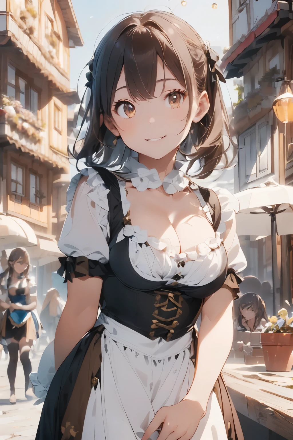 (height_difference:1.5), (size_difference:1.2), princess bedroom, cute princess bedroom, she is looking down at her, she is looking down, a giantess looking down at a minigirl, a giantess with a minigirl below her breasts, she is looking down at her, (giantess:1.3), smug, :3, (1girl:1.2), solo, female focus, cleavage, shiny skin, a crowd of people on a table below the breasts of a giantess, a crowd of people on a platform in front of the breasts of a giantess, (multiple_girls:1.1), (rear end:1.2), (minigirl:1.3), (minigirl on a table: 1.1), sweaty, brown_skinned