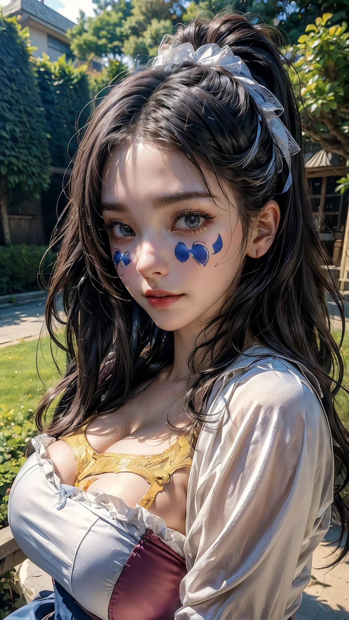 (( beautiful face:1.4)), (Purelos Face_v1: 1.0), 1 girl、one girl, masterpiece, (Highest quality), 8k, Detailed skin texture, detailed fabric texture, ((faces beautifully drawn down to the smallest detail:1.4)), complicated details, very detailed, Alice in Wonderland, (A ribbon on her head:1.1), ((upper body)),(( Natural Big Breasts:1.2)),(( very beautiful big eyes))