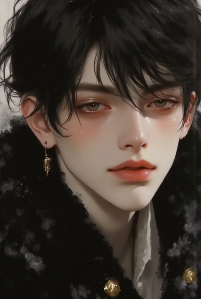 (Masterpiece), (best quality), 1Man , Alone, male , lopsided bangs ,  black hair , Dreamy amber eyes,  chiseled jawline , Muscular, modern student, modern costumes,  haughty , confident, playful miniskirt ,  Classroom setting , forehead, guardian , aesthetic,  magic , handsome pisces, High ,   stimulation , eyes detailed,  Youth face , Bối cảnh foreheadg lệ, (1men ), detailed(light and dark),  Light effect , movie camera angle, detailed light and dark, cinematic scenery, (short hair), young, 18 years old, (Exquisite art),  Rich ,   art gold logo  , elegant, (Vivid colors with subtle gradients), classroom learning , sitting, ( full body denim thigh boots )