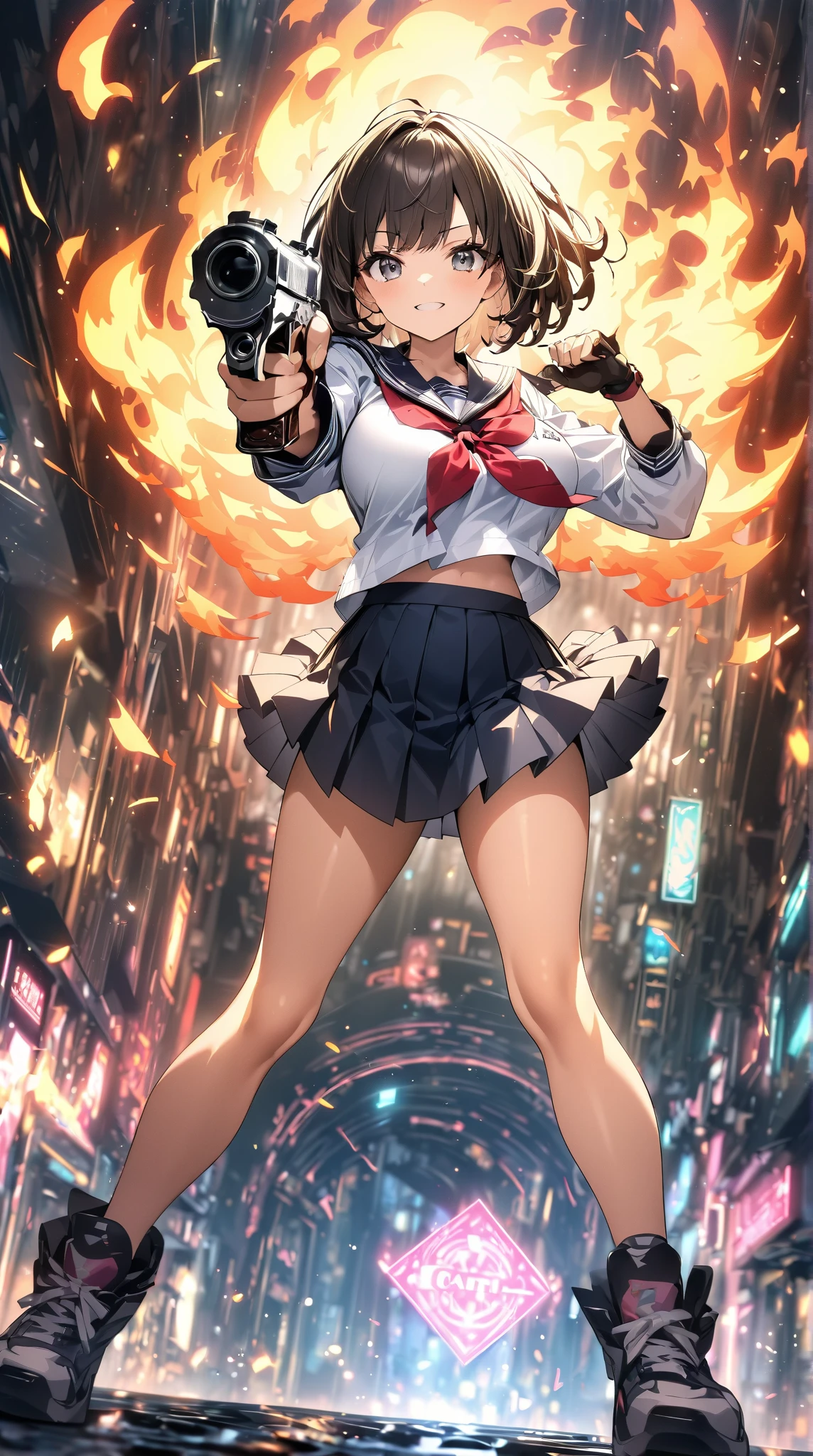 ((1girl)), ((alone)),yaoyorozu momo, ((extremely detailed CG unity 4k wallpaper)), (masterpiece), (ultra quality), (ultra detailed), (best illustration), (best shadow), (extremely detailed), looking at viewer, (absurdities), (detailed background), curvy body, dynamic pose, cowboy photo, large breasts, medium waist, wide hips, wide thighs, round butt,((eyes black, black hair, ponytail, long hair, hair up, white shirt, neckline, off-the-shoulder shirt, bare shoulders, long sleeves, red skirt, bare legs, tight short skirt, collarbone, smile, closed mouth)), standing, cowboy photo, backlight, ((solo)), ((standing: 1.4, outdoor, park, trees, cityscape, sunset, (serene expression, blushing, ,sexy, closed mouth, sexy pose), looking back, from behind, ((focus on ass), point of view: (from below), perfect anatomy, perfect hands,