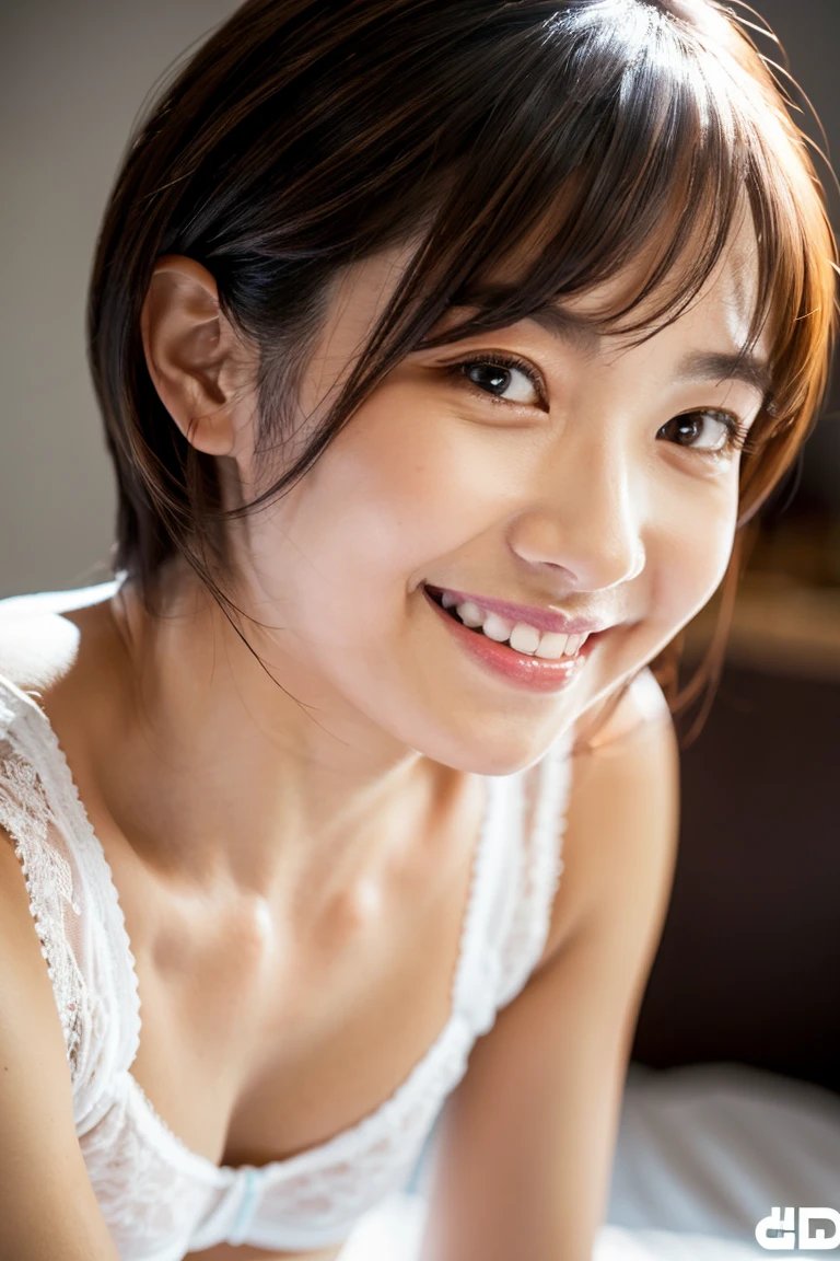 Japanese ),((beautiful girl)),cleavage,An expression that imagines something pleasant:1.2,(perfect body beauty:1.2),((perfect body)),(shy smile),beautiful teeth,