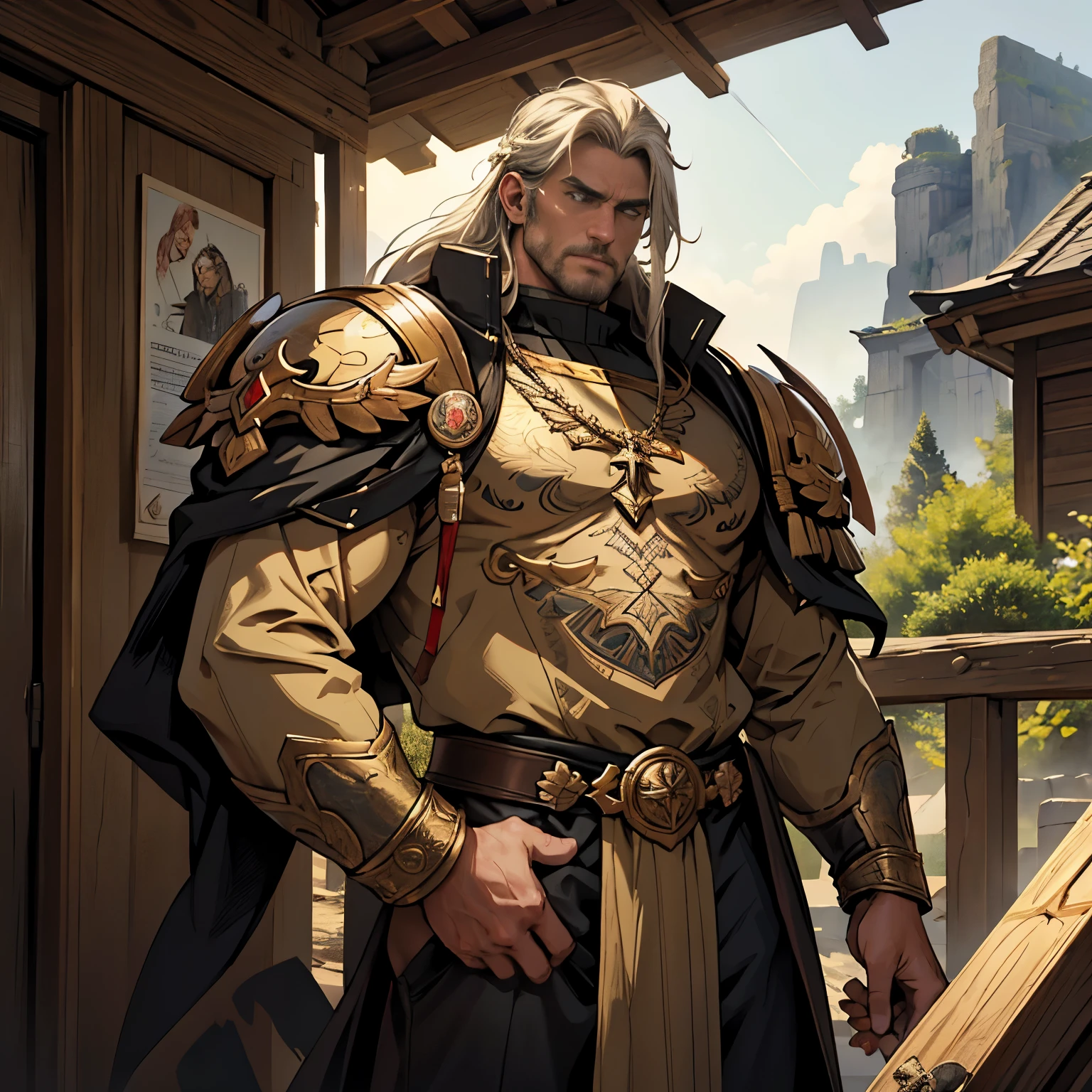 ((Best quality)), ((masterpiece)), ((realistic cartoon)), ((perfect character)):
In this stunning and highly detailed realistic cartoon, we present a male human. The man stands tall, a middle-aged man, and he's Primarch from Warhammer 40K, and powerfully built, he has tan skin, and long raven black hair. he had grey eyes, wore a modern long coat, a black pant, and had a strong balanced muscle body.
Every element of this masterpiece is carefully designed to create a sense of realism and immersion. The intricacies of the man's clothing, the mesmerizing effects of the area around him and he was in landscape in winter season, and the level of detail in his weathered face all contribute to a captivating visual experience. This artwork is presented in stunning UHD resolution, allowing you to appreciate every nuance and intricacy in breathtaking detail.
Eye level, scenic, masterpiece.