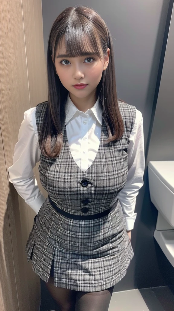 Japanese maid, Mature Woman, ((A little chubby, Round face, Age 25)), Rimless round glasses, Wavy black hair with no bangs, Long Hair, Twin ponytail, Flashy makeup, Fuller lips, Sexy Gaze, uniform, ((dressing)), looking at the camera, Low angle shooting, Cute duck mouth,((Extremely precise and accurate anatomy)), (masterpiece:1.43), Perfect proportions, Realistic photos, Full Shot, whole body, (height: 148cm), High heels Has two legs,Has two arms、Has two legs, Must Has two arms))