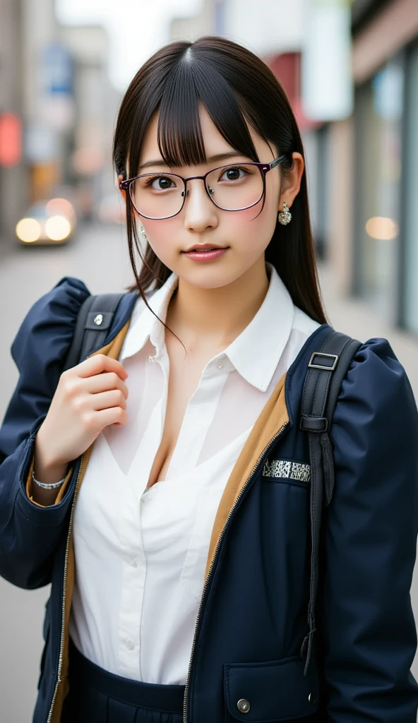 (masterpiece, highest quality), One Girl, Satou, Satou, Glasses, 赤いフレームのGlasses, Navy blue sailor suit, Satou, Glasses, 赤いフレームのGlasses,