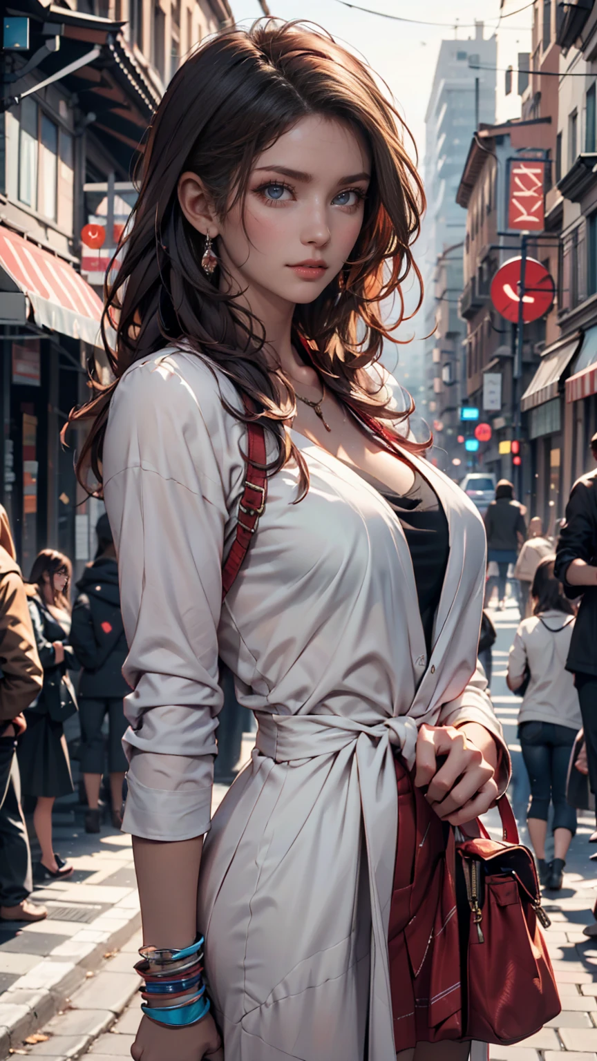 Pretty Caucasian (female), Sarah Shahi, a slim but muscular body, huge breasts, dark brown messy hair, blue eyes, Beautiful girl, The best masterpieces, (ultra-quality:1.32), (The ultra -The high-definition:1.4), (A high resolution: 1.3), (CG Unity 8k wallpapers:1.2), (Detailed eyes and skin:1.35), (detailed facial features:1.25), (Detailed eyes:1.36), precise and perfect human body structure, hyper realistic photography, sharp focus, High dynamic range, Face Light, Dynamic lighting, Cinematic lighting, woman((30 years old)), hair((dark brown messy hair)), eye((smart eye, green)), Clothes((new york fashion week, light red)), smile, Proudly, random hairstyles, accessories, Costume with large open chest, micro mini skirt, lace costume, revealing costumes, exposed thighs, expoesed cleavage,,


