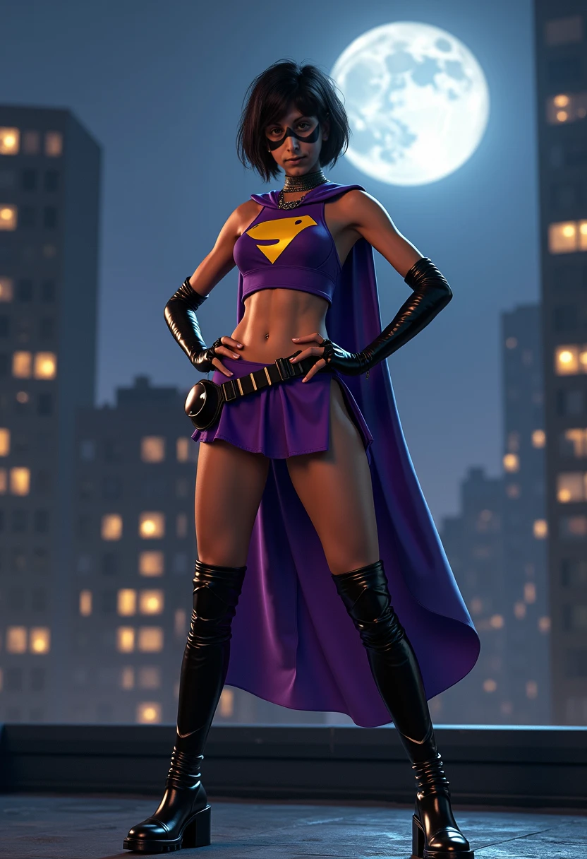 (masterpiece, best quality),1girl, solo, cassandra cain, batgirl suit, black pants, black hair, brown eyes, smile,
akihabara city, of the dead, night, from above, standing on rooftop, neon sign, game center,(masterpiece:1.2), (best quality:1.2), perfect eyes, perfect face, volumetric lighting, abs, (muscular, wide hips, thick thighs, small breasts:1.6), (upper body view:1.3), (three quarter view, close up:1.2)