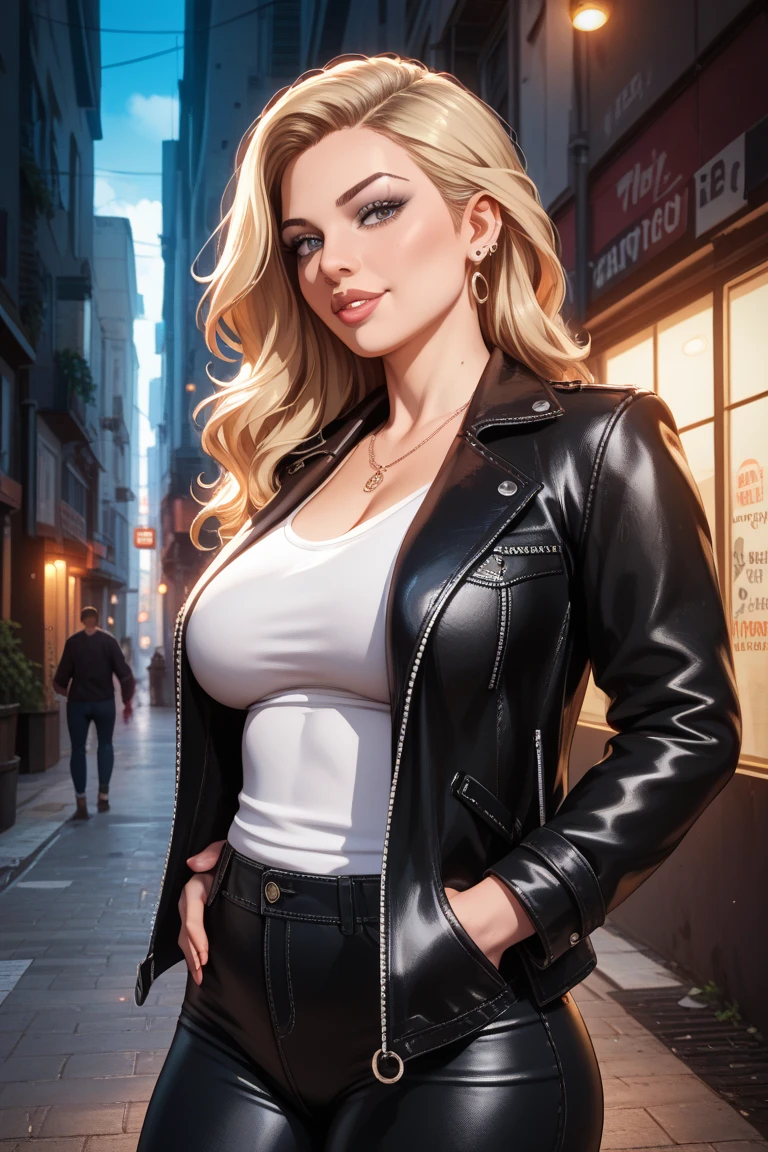 Ana de Armas, black canary, DC comics, leather costume, photo realism.