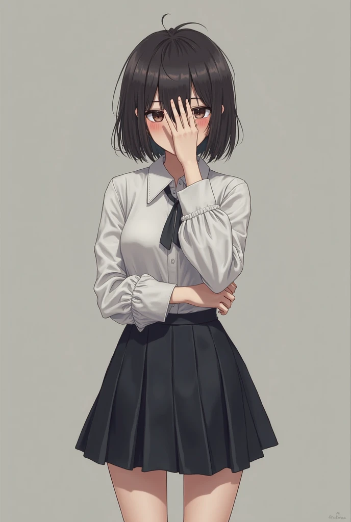 (8k, of the highest quality, Masterpiece: 1.2), (NSFW), ((anime style)), ultra detail, of the highest quality, ultra high resolution, Professional lighting, Photon mapping, Radiosity, Physically based representation, cinematic lighting, depth of field, Approach, Sun rays, Good composition, (bokeh: 1.2), 1 girl, (whole body), SMILE, pretty eyes, pose, constriction, Brown hair, short hair, light blue prairie blouse, Skirt,park,thousand {fingers} kawaii {finger} thousand,