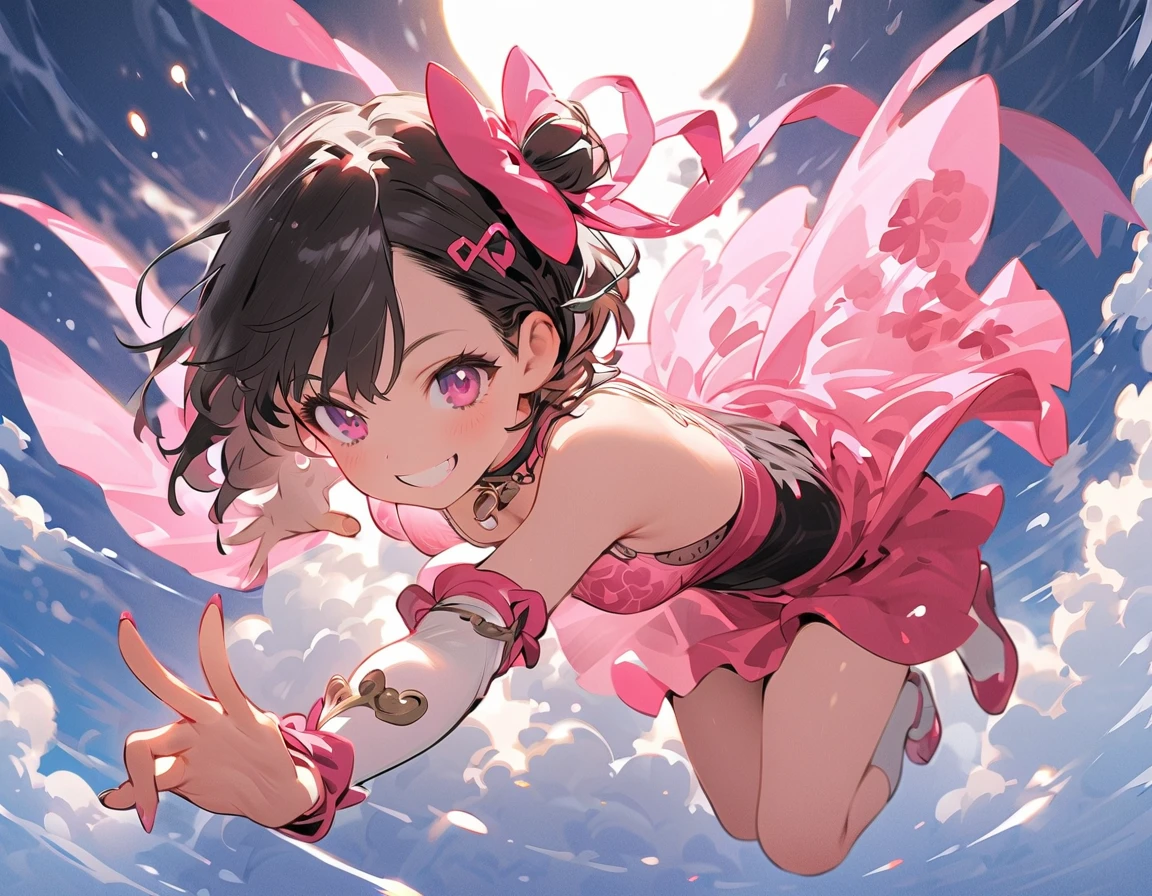 1 girl, alone, short sleeve, green eyes, looking at the viewer, heart , 1 girl,( vapor, T-back, Megumin, sana cute girl, lolibic pose, Done, emotion, bed sheet, Flat、uneven chest、No valley、young body、(Bunny girl:1.5),(Black Playboy Bunny:1.0),blush,