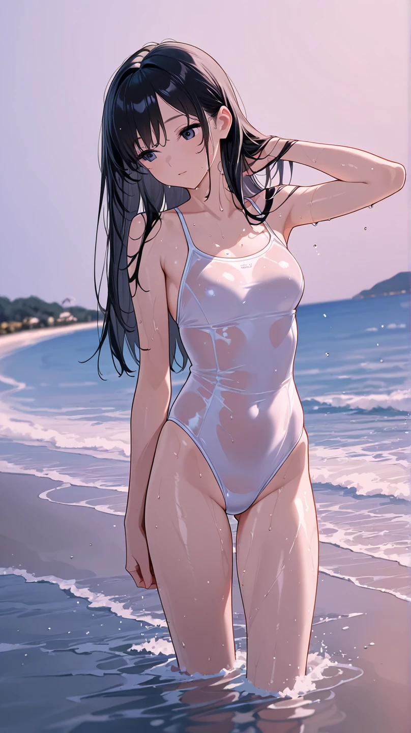 Girl posing for photo in white bra and white lingerie,full bodyesbian,With a cropped T-shirt、brassier,Slim body,Larger bust,Slim girl model,18-year-old female model,No shoes white stockings ((Clothes wet with water)) Delicate face ((cat ear))