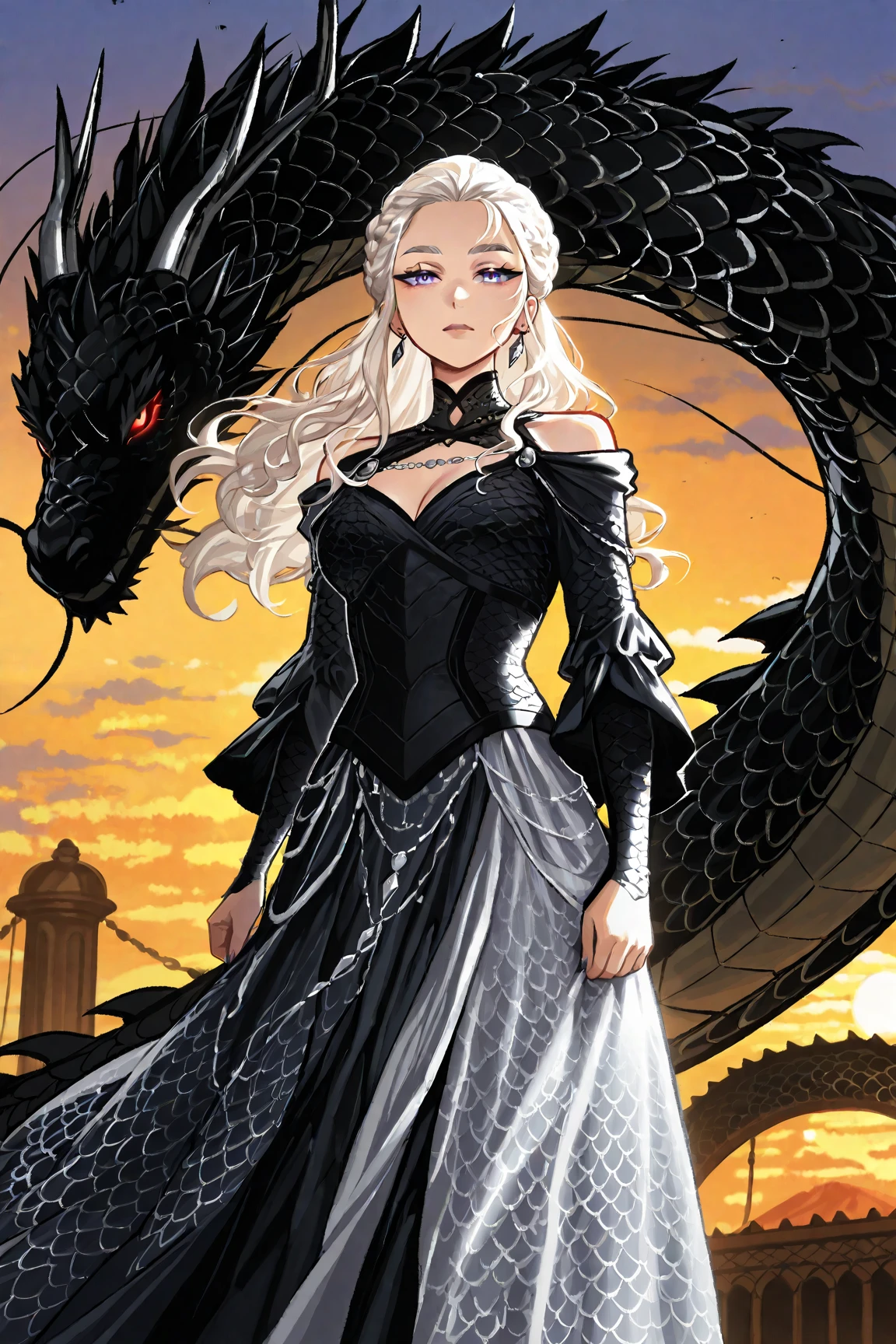 Ultra detailed, clothing, hole body, Targaryen, drag queen, dress black and red, crystals, details, hole body, fashion, dragon, beauty hair, fashion dress, Meleys