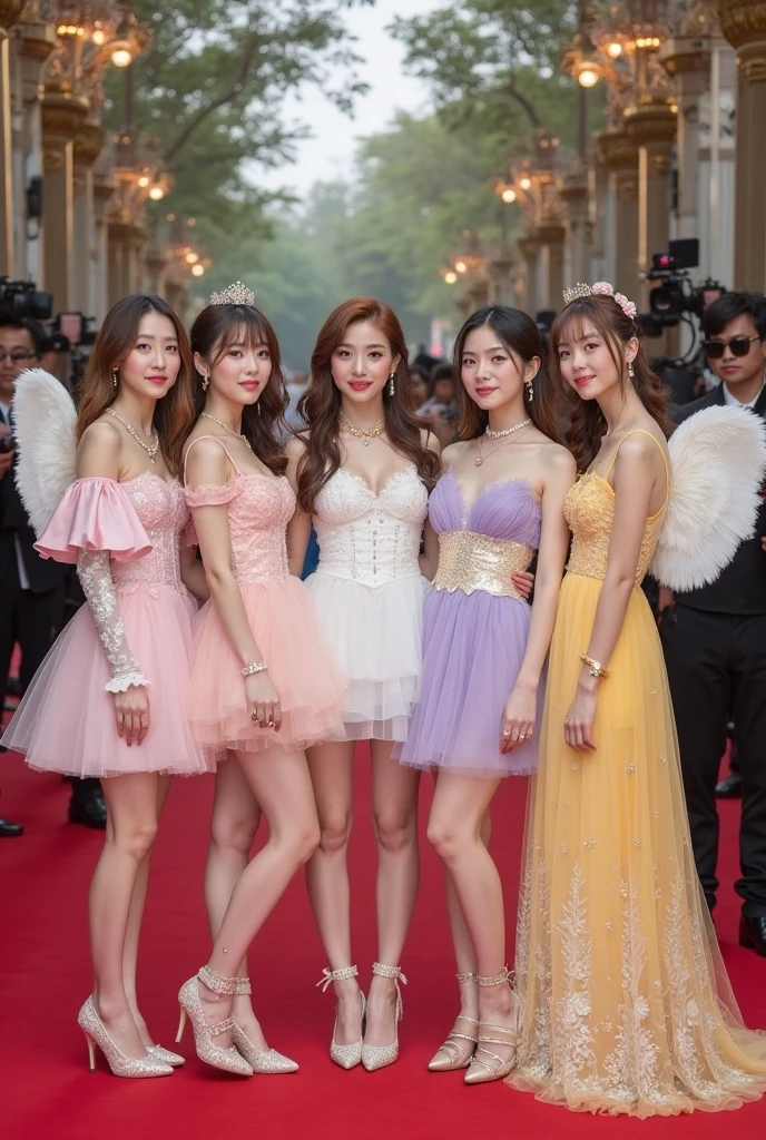 3 elegant girls, idol costume, 15 year old beautiful girl, smiling