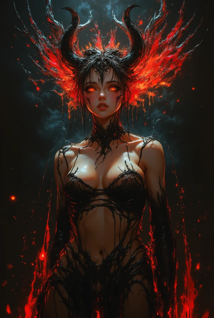 girl, demoness warrior, comprised of Antikythera mechanisms, dark, foreboding, dynamic action, dynamic motion, crouching, evil look, perfecteyes eyes, sexy, busty, sheer see through lowleg panties, curvy hips, claws, fangs, wings, busty,  fire wings, flaming wings, demon tail, demon bone armor, facepaint, bodypaint, red glowing eyes, combat stance, vibrant appearance, creative behavior, imaginative, sensual, spontaneous, highest quality, skin texture, intricate details, (cinematic lighting), RAW photo, 8k, under moonlight, nightmarish, full moon, firestorm, debris