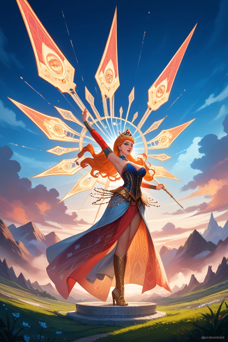 art nouveau style concert poster featuring a blonde woman singing wearing a sci-fi red dress, masterpiece, 4k , detailed