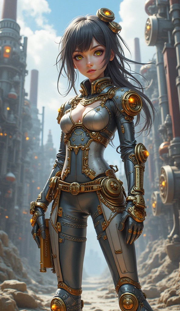 (masterpiece), (best quality), (perfect body), 1girl, steampunk, steampunk armor, mecha wings, cinematic light